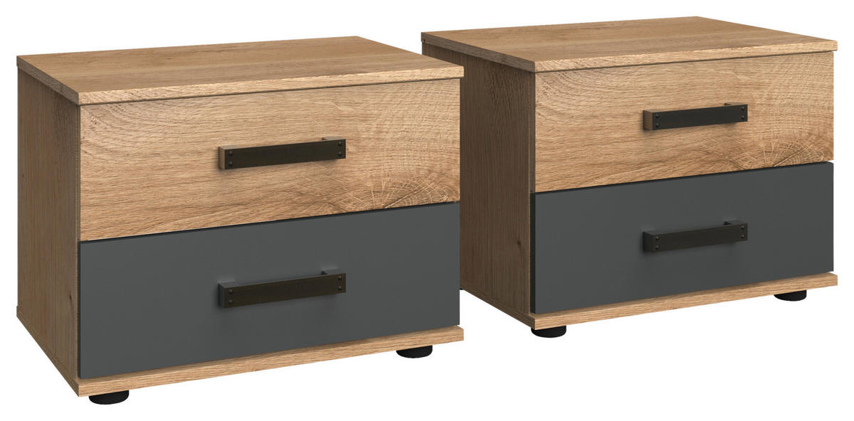 BETTANLAGE 140/200 cm  in Graphitfarben, Eichefarben   - Eichefarben/Graphitfarben, Basics, Holzwerkstoff (140/200cm) - MID.YOU