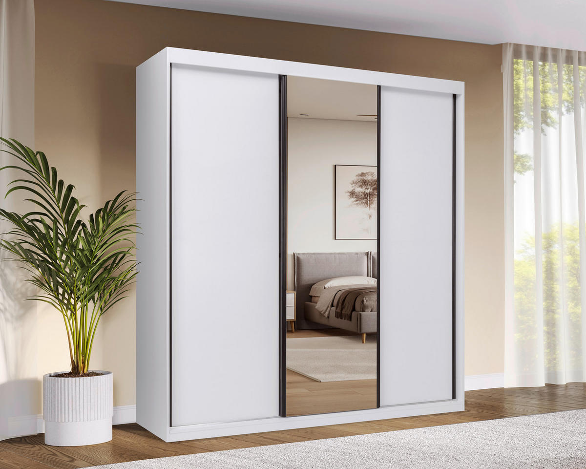 SCHIEBETÜRENSCHRANK 200/215/59,5 cm 3-türig  - Schwarz/Weiß, MODERN, Holzwerkstoff/Metall (200/215/59,5cm) - MID.YOU