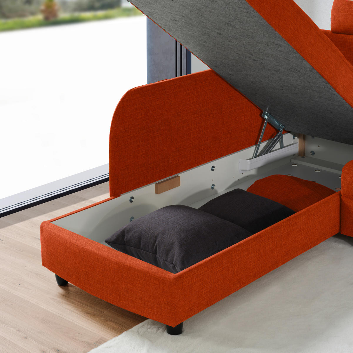 ECKSOFA  in Chenille Orange  208/226 cm  - Schwarz/Orange, KONVENTIONELL, Textil (208/226cm) - Sedda
