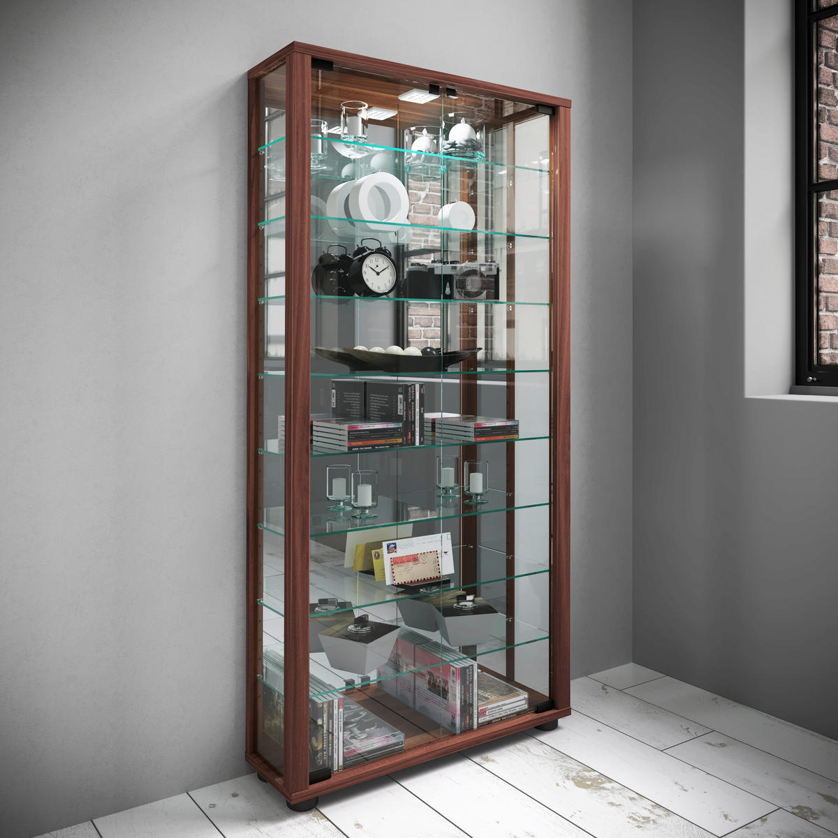 VITRINE in Nussbaumfarben  - Nussbaumfarben, MODERN, Glas/Kunststoff (59/114,8/18cm) - MID.YOU
