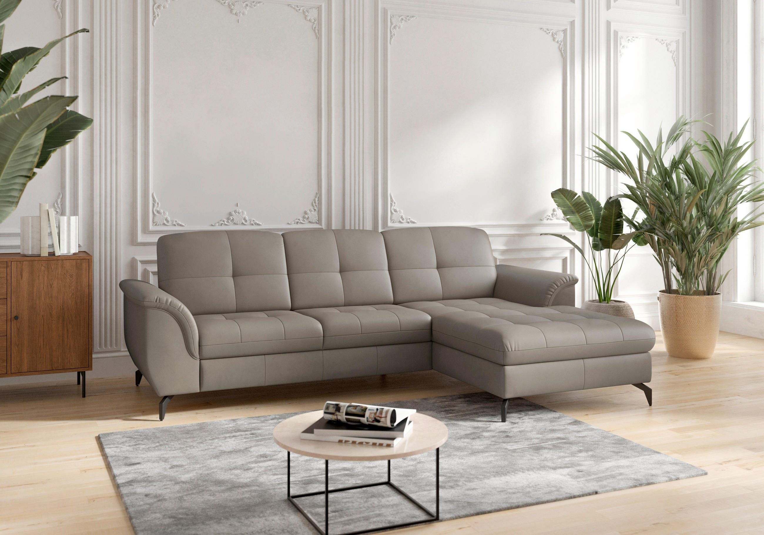 ECKSOFA in Vliesstoff Kombination Echtleder/Stoff Grau  262/164 cm  - Schwarz/Grau, MODERN, Leder/Textil (262/164cm) - Sit & More
