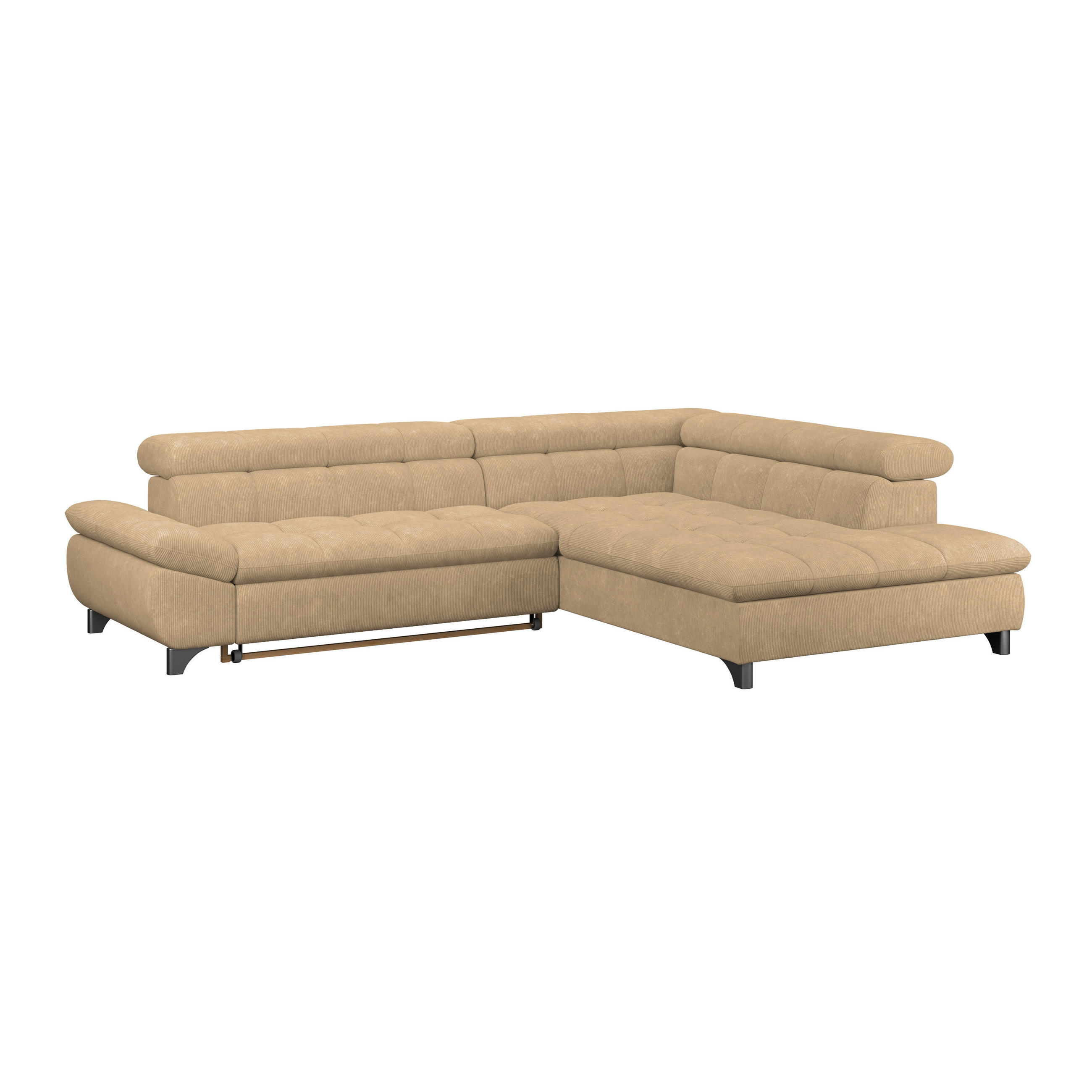 ECKSOFA Sandfarben Chenille  - Sandfarben/Chromfarben, KONVENTIONELL, Textil/Metall (312/234cm) - Livetastic
