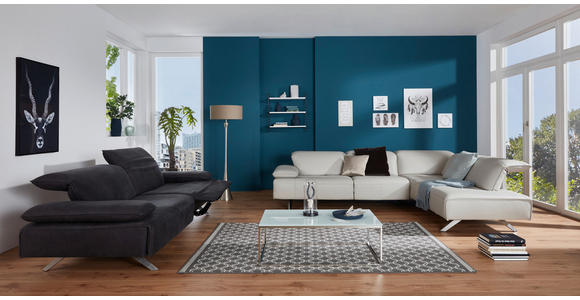 WOHNLANDSCHAFT Silberfarben Echtleder - Dunkelgrau/Anthrazit, Design, Leder/Metall (291/229cm) - Ambiente
