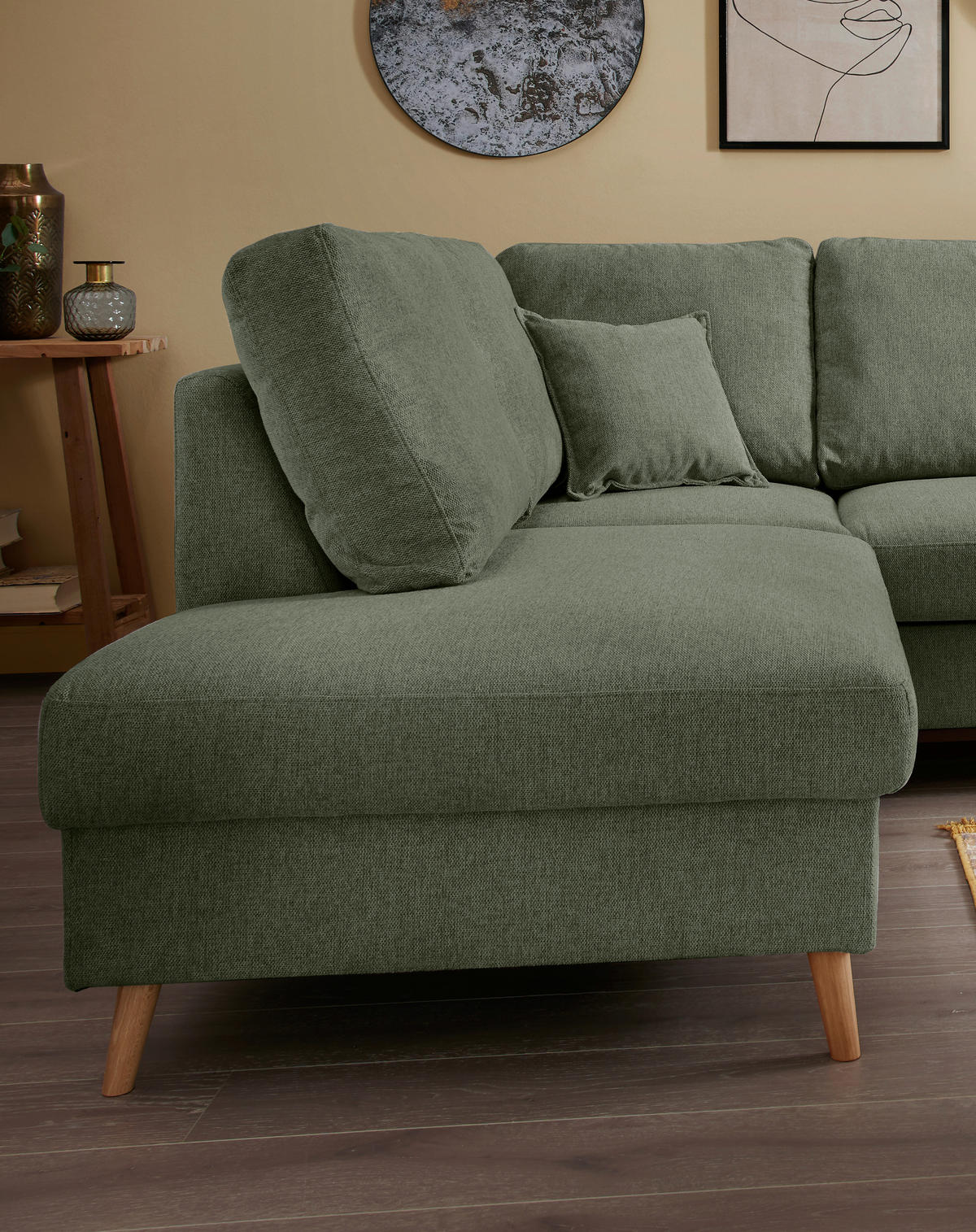 ECKSOFA in Chenille Dunkelgrün  - Dunkelgrün/Naturfarben, Konventionell, Holz/Textil (200/230cm) - Livetastic
