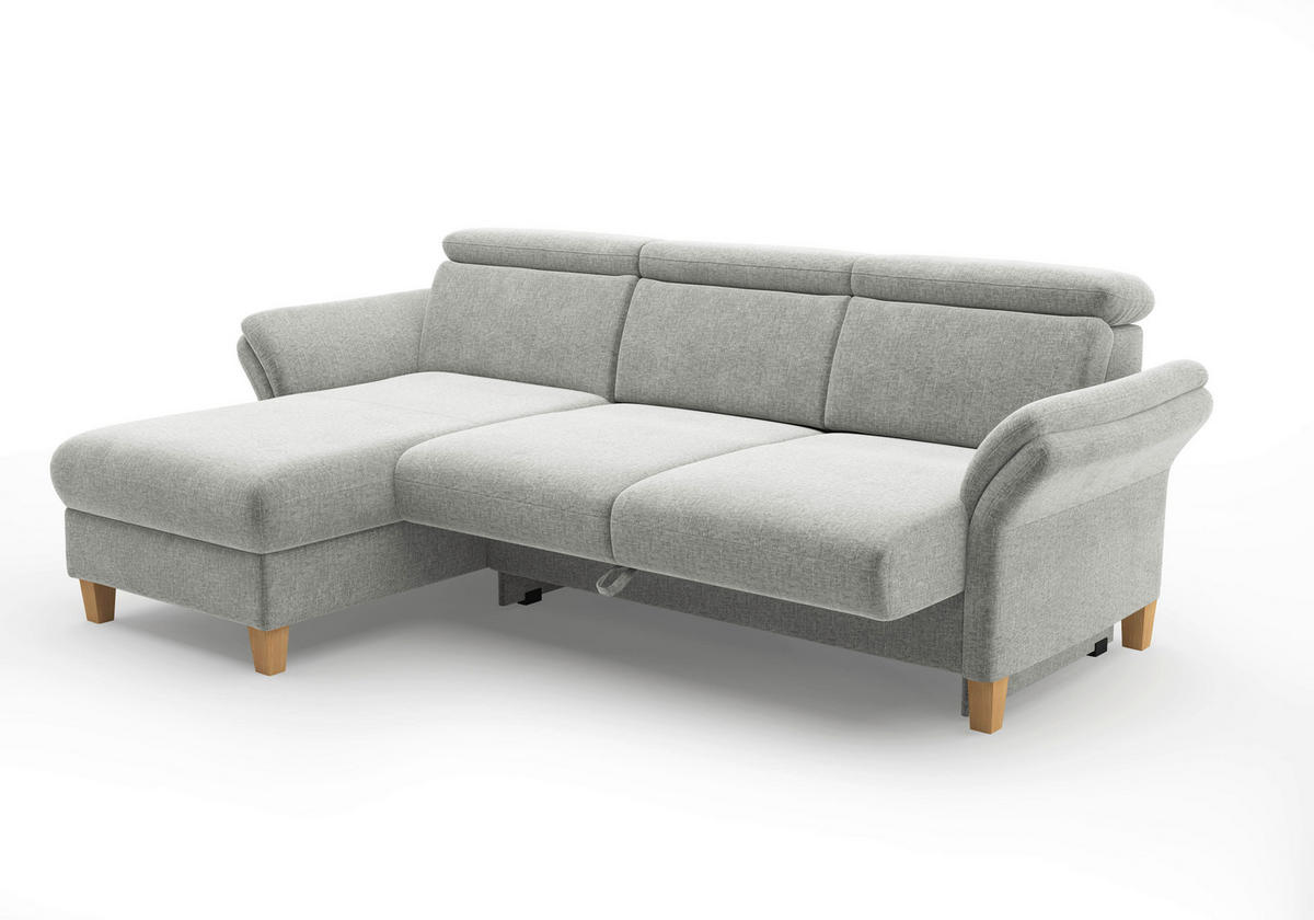 ECKSOFA GLENDALE E Hellgrau Flachgewebe  - Eichefarben/Hellgrau, KONVENTIONELL, Holz/Textil (166/253cm) - Sit & More