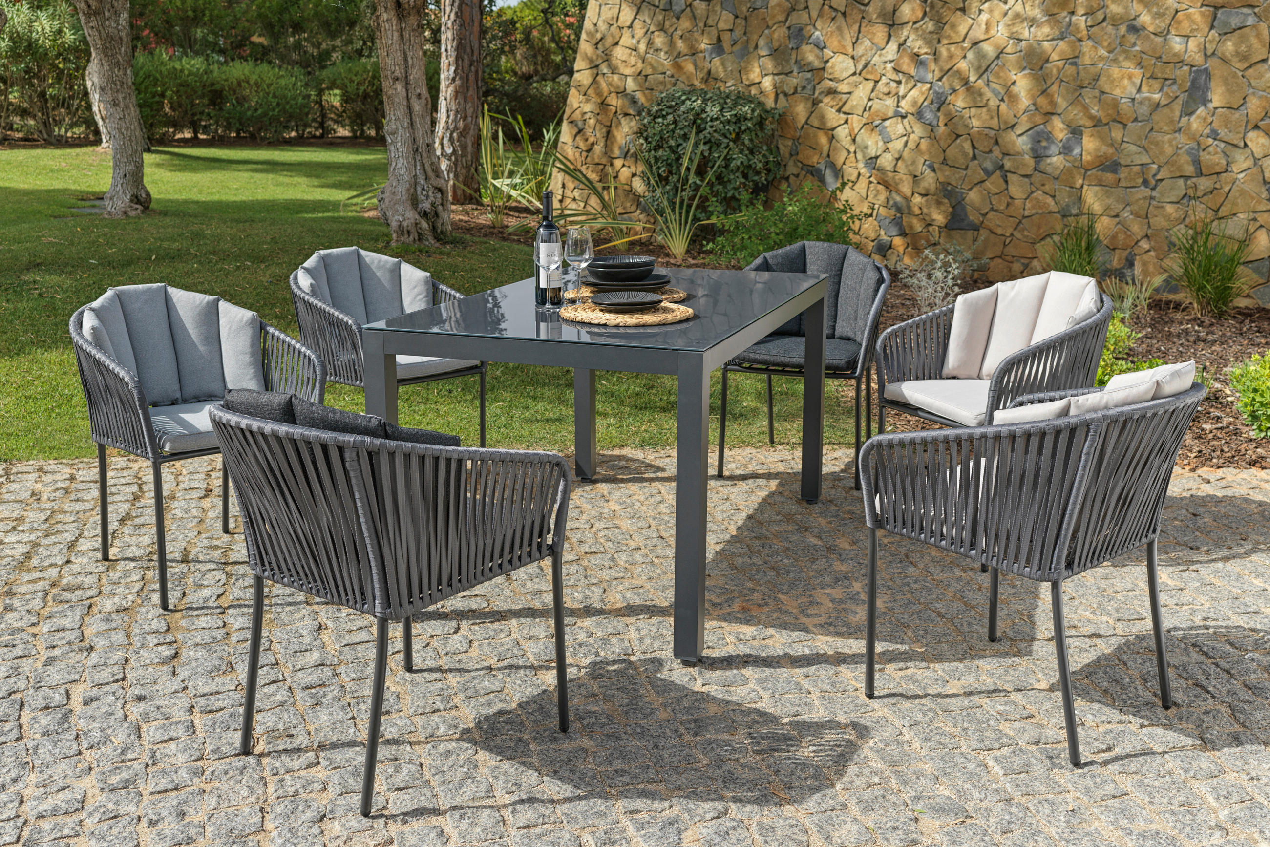 GARTENSESSEL Metall, Kunststoff, Textil Grau  - Schwarz/Grau, MODERN, Kunststoff/Textil (59/77,5/61cm) - Ambia Garden