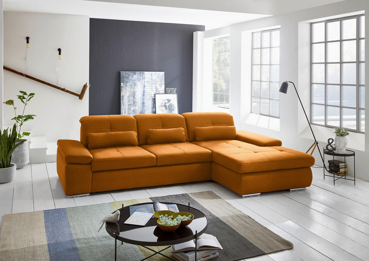 ECKSOFA  in Flachgewebe Currygelb  309/195 cm  - Chromfarben/Currygelb, Design, Textil (309/195cm) - Beldomo Style