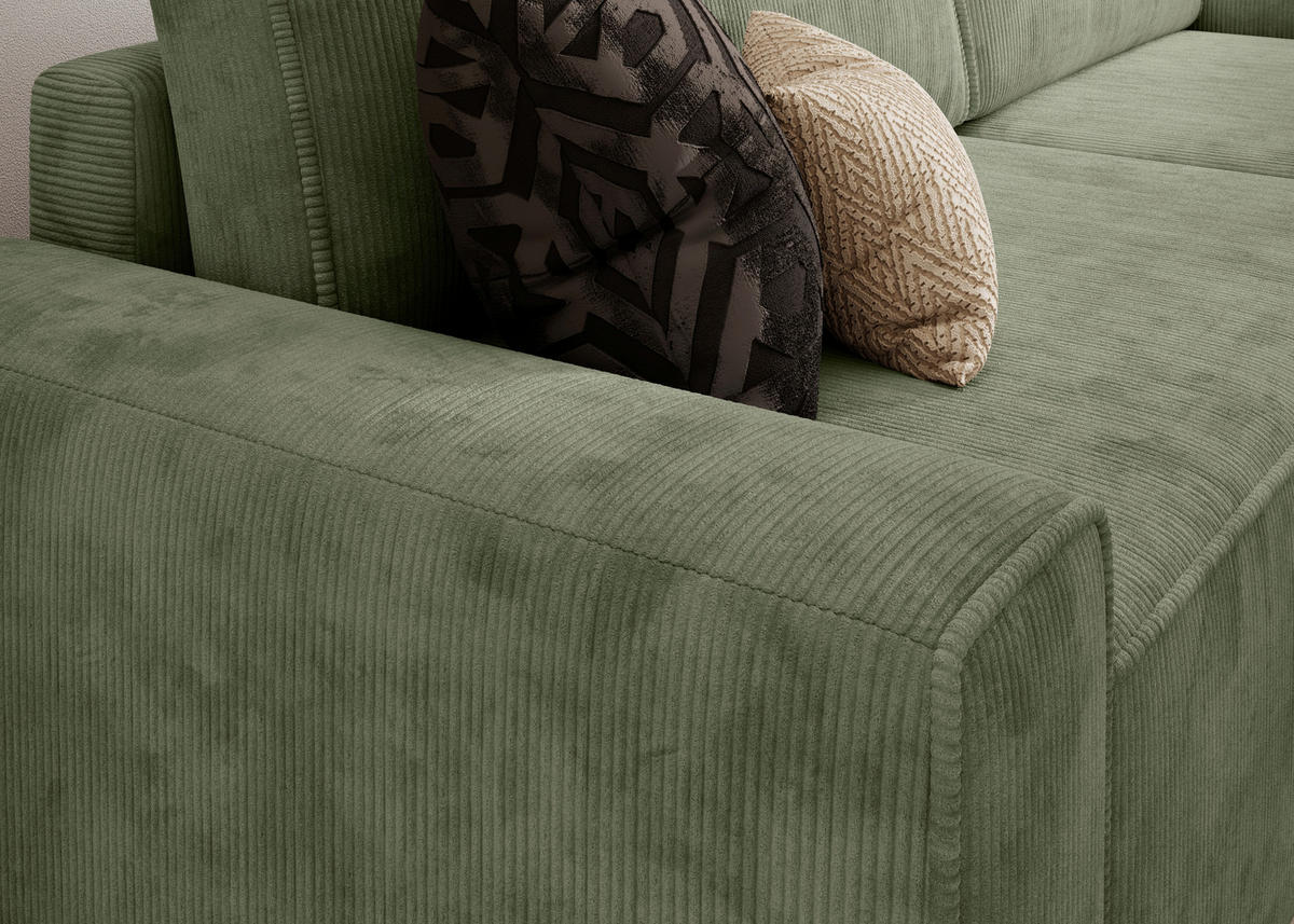 ECKSCHLAFSOFA Cord Grün  - Schwarz/Grün, Modern, Kunststoff/Textil (246/168cm) - Trendmanufaktur