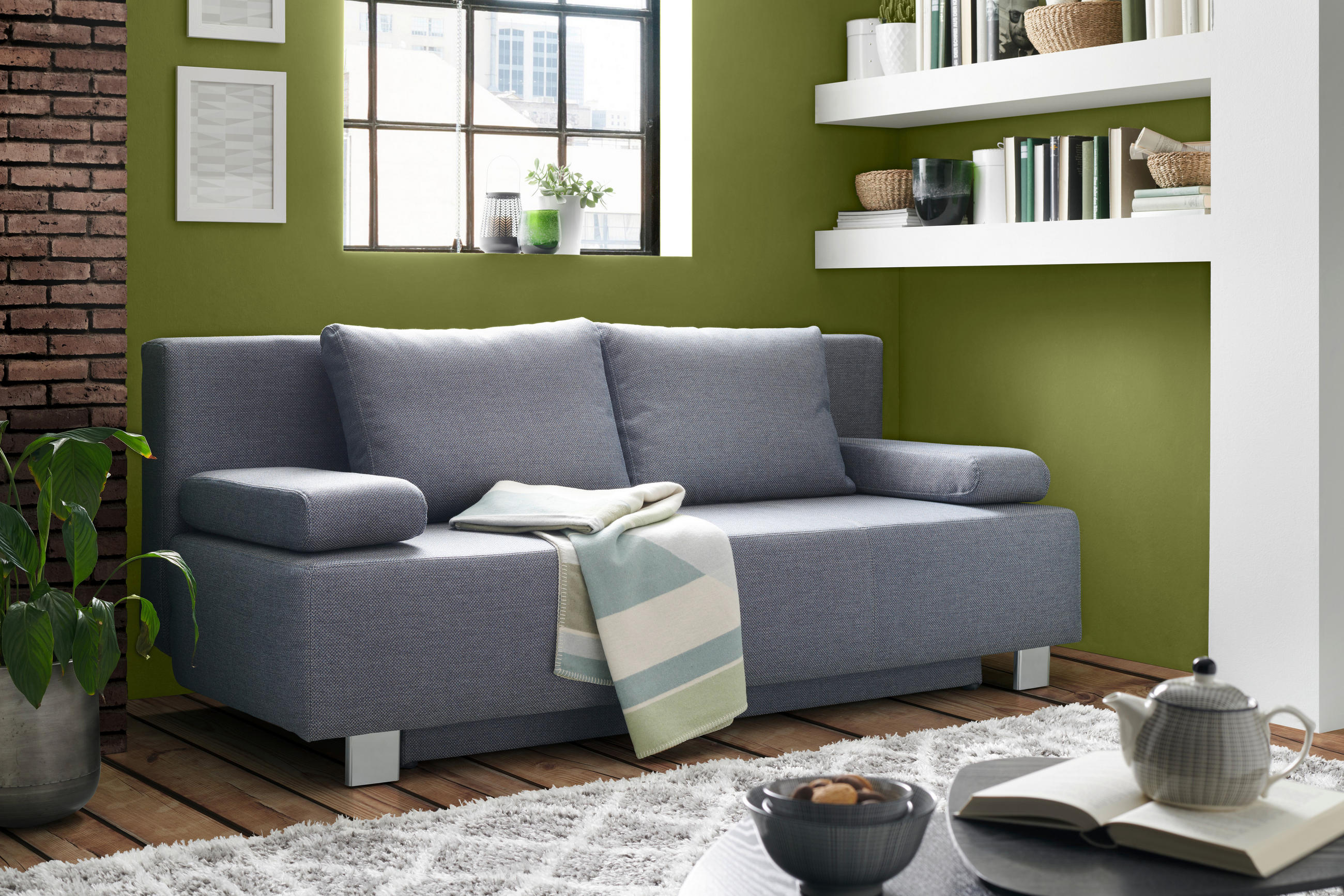 SCHLAFSOFA  mit Stoffauswahl, Rücken echt Grau  - Chromfarben/Grau, Design, Textil/Metall (197/88/89cm) - Livetastic