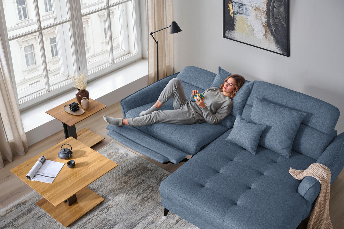 ECKSOFA Flachgewebe Blau  - Blau/Schwarz, Design, Textil/Metall (246/175cm) - Celina