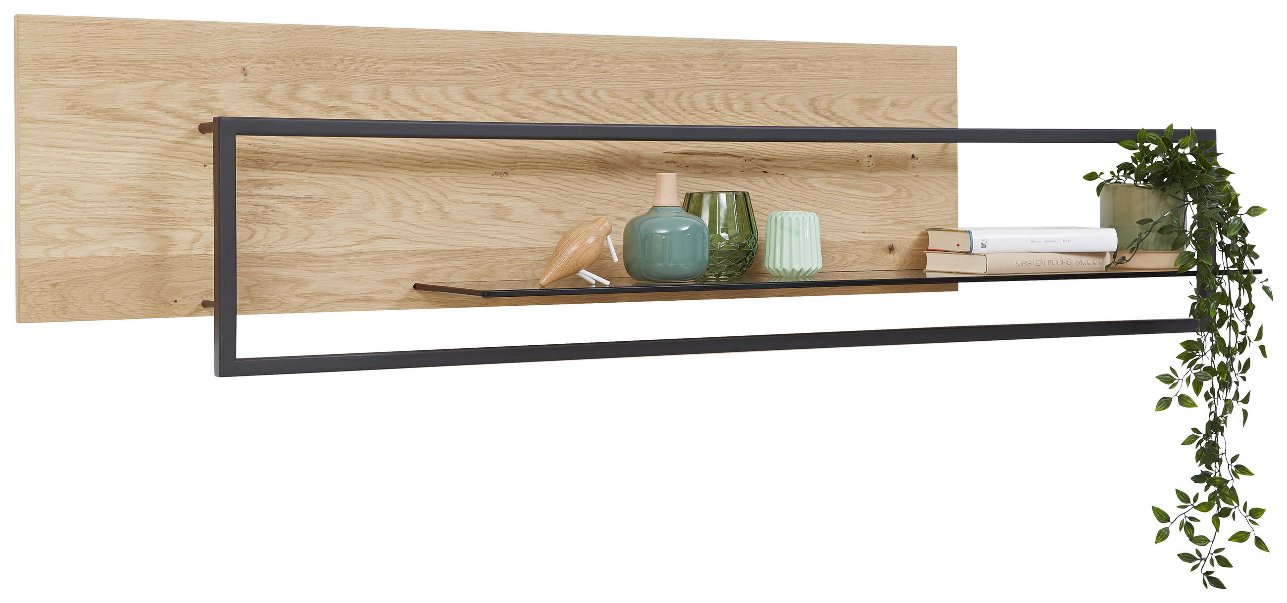 HÄNGEELEMENT Wildeiche massiv Eichefarben, Dunkelgrau  - Eichefarben/Dunkelgrau, Natur, Glas/Holz (163,2/40/23,8cm) - Valnatura