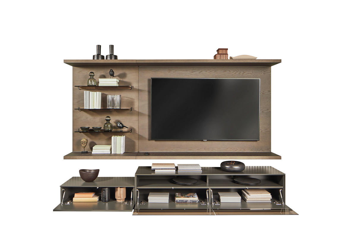WOHNWAND  in Grau, Eiche dunkel  270/182/46 cm  - Eiche dunkel/Grau, Design, Glas/Holz (270/182/46cm) - Emilio Belluti