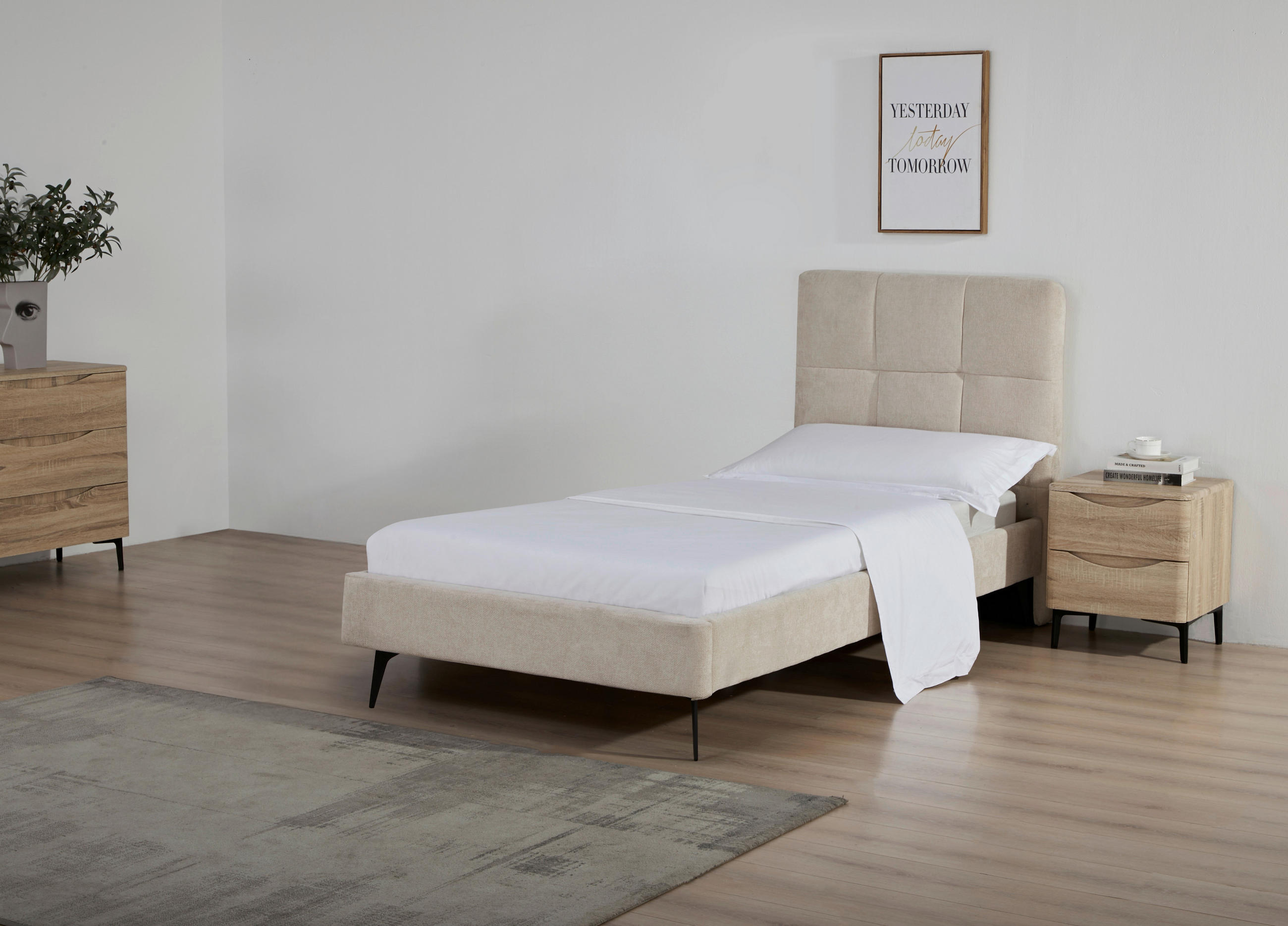 POLSTERBETT 90/200 cm,  in Beige, Lattenrost,  - Beige/Schwarz, Design, Holz/Textil (90/200cm) - Boxxx