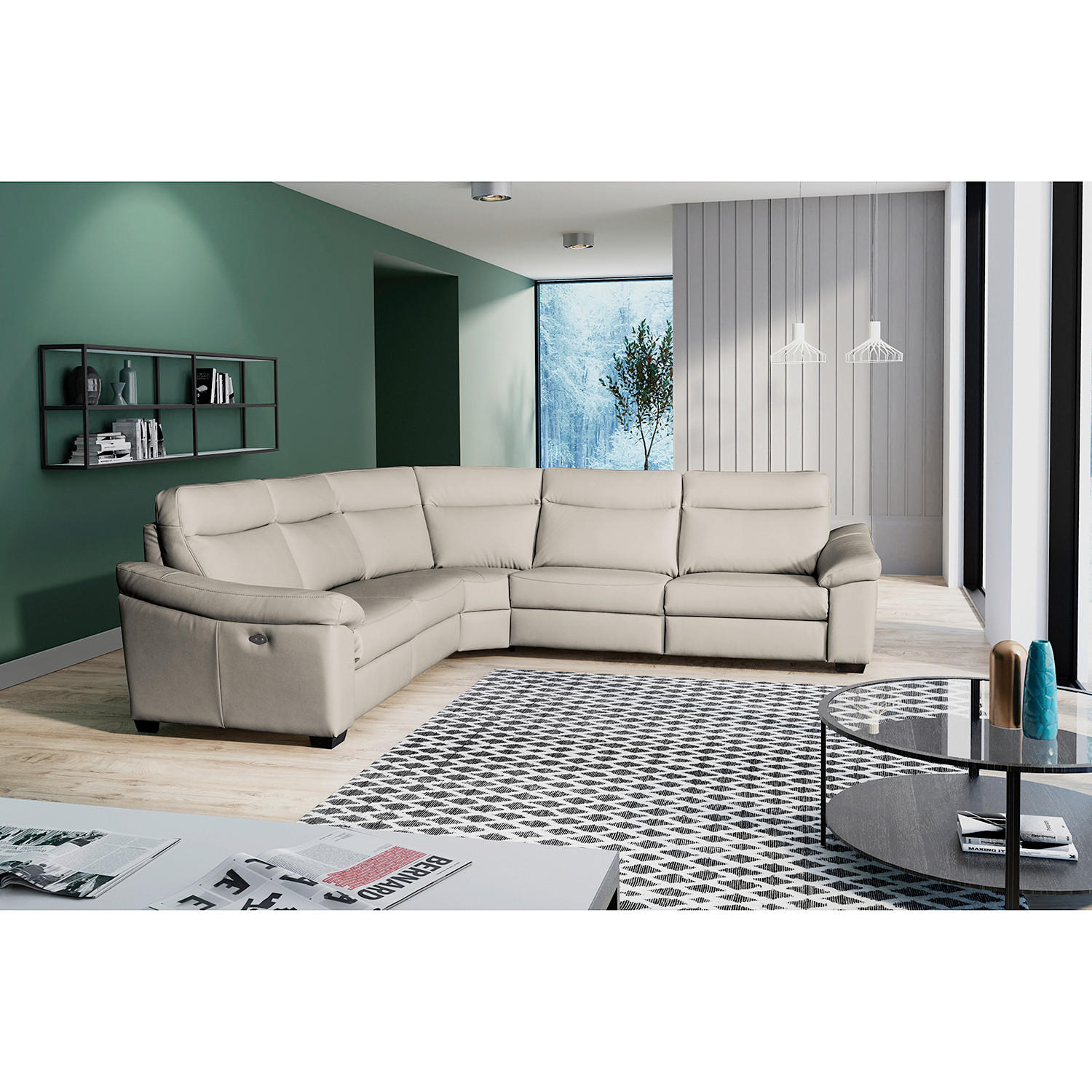 ECKSOFA Grau Echtleder  - Schwarz/Grau, Design, Leder/Holz (299/299cm) - Livetastic