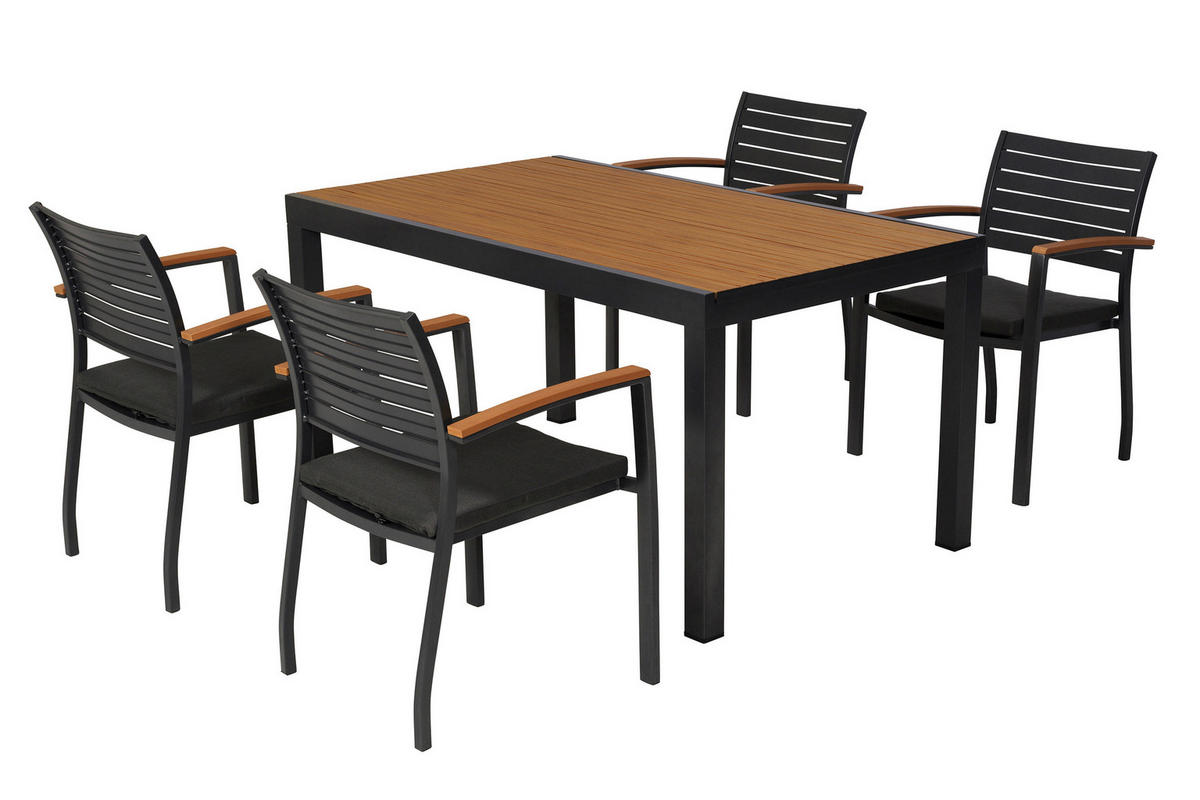 GARTENTISCHGRUPPE Aluminium  - Graphitfarben/Naturfarben, KONVENTIONELL, Kunststoff/Textil (55/84/61cm) - Gardenson