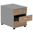 ROLLCONTAINER Grau, Eichefarben, Alufarben  - Eichefarben/Alufarben, KONVENTIONELL, Holzwerkstoff/Metall (42,7/54,4/60cm) - Moderano