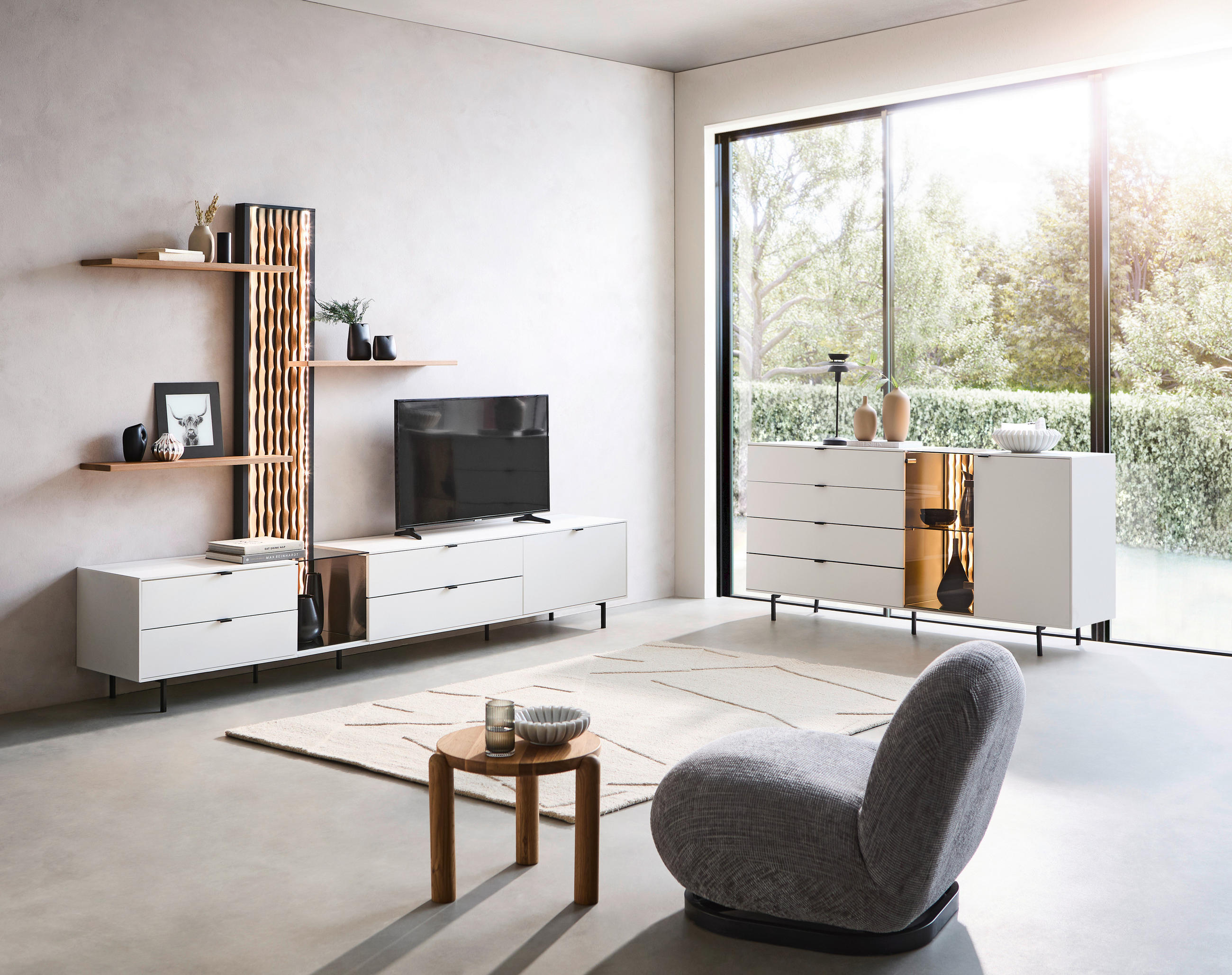 SIDEBOARD  in 173/86/42 cm  - Eichefarben/Schwarz, Design, Glas/Holz (173/86/42cm) - Moderano