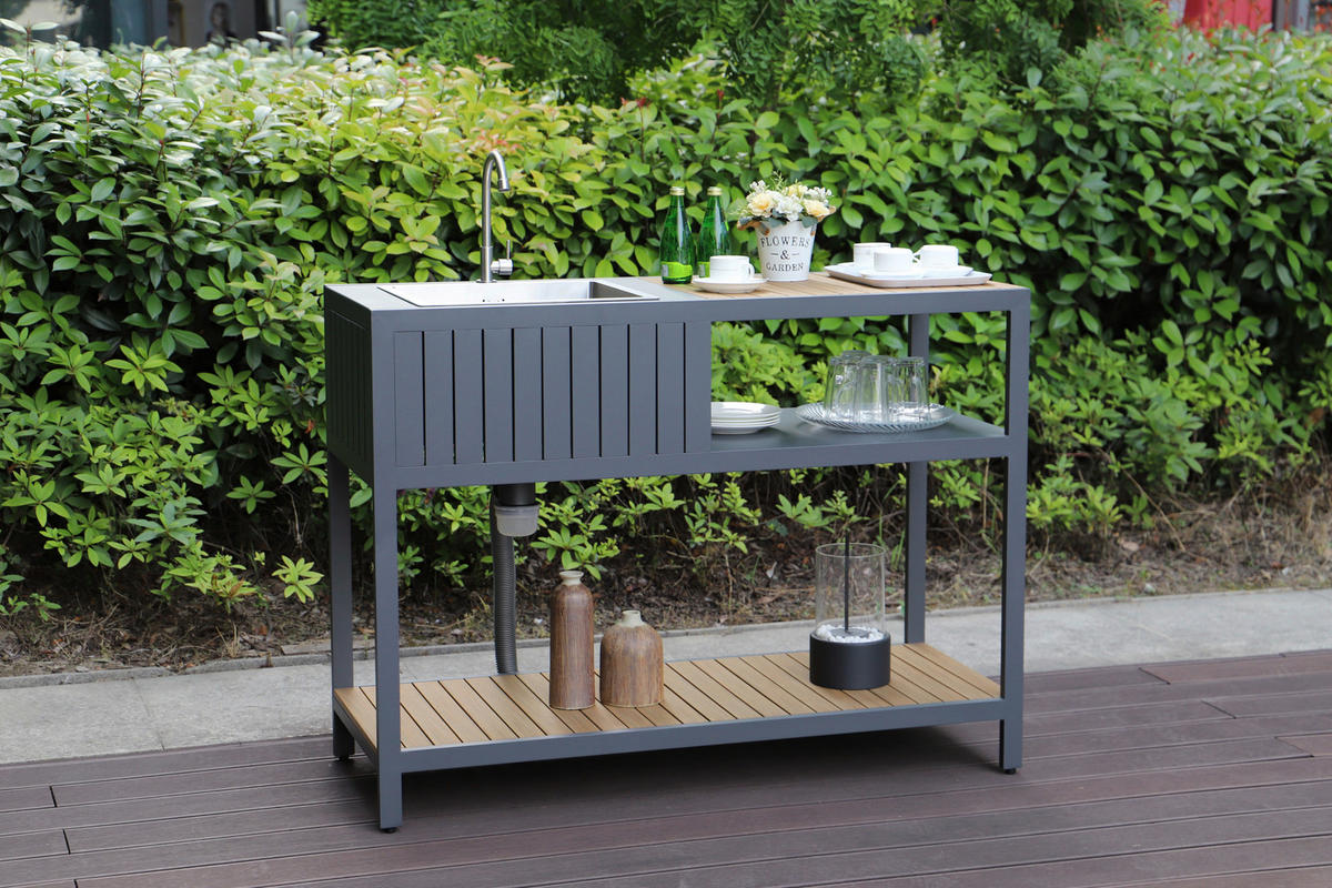 OUTDOORKÜCHE - Anthrazit/Teakfarben, MODERN, Kunststoff/Metall (127/95/50cm) - Ambia Garden