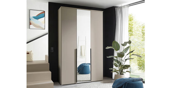 DREHTÜRENSCHRANK  in Kaschmir  - Kaschmir/Schwarz, MODERN, Glas/Holzwerkstoff (135/225/52cm) - Carryhome