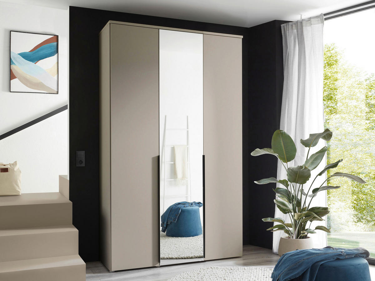 DREHTÜRENSCHRANK  in Kaschmir  - Kaschmir/Schwarz, MODERN, Glas/Holzwerkstoff (135/225/52cm) - Carryhome