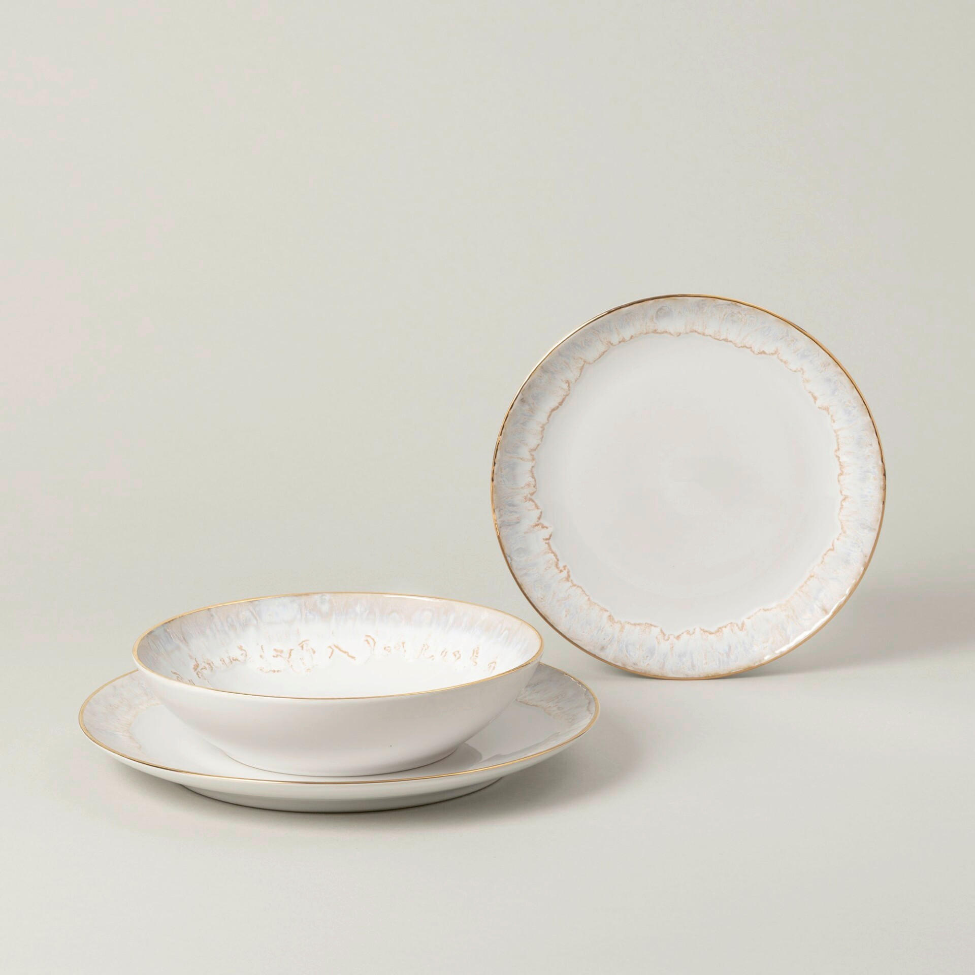 TAFELSERVICE Goldfarben, Weiß Hochglanz Taormina 12-teilig  - Weiß Hochglanz/Goldfarben, Basics, Keramik - Costa Nova