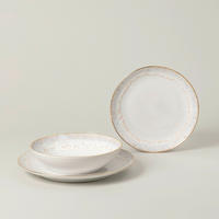 TAFELSERVICE Goldfarben, Weiß Hochglanz Taormina 12-teilig  - Weiß Hochglanz/Goldfarben, Basics, Keramik - Costa Nova