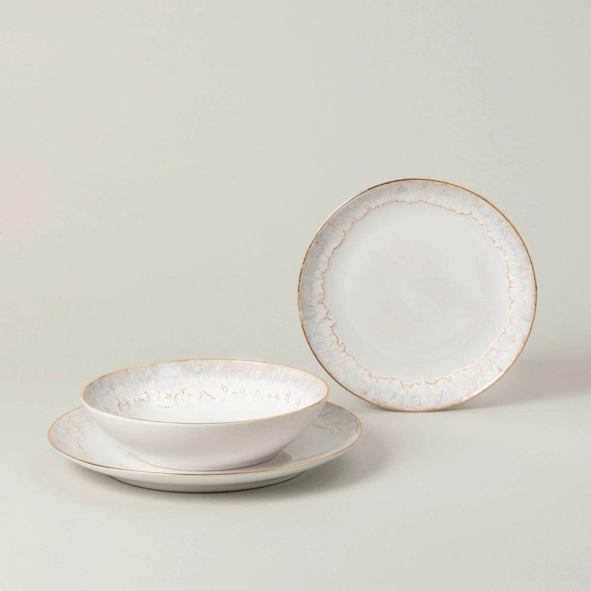 TAFELSERVICE Goldfarben, Weiß Hochglanz Taormina 12-teilig  - Weiß Hochglanz/Goldfarben, Basics, Keramik - Costa Nova