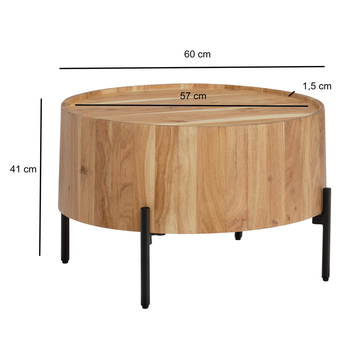 COUCHTISCH in Holz 60/60/41 cm  - Schwarz/Akaziefarben, Design, Holz/Metall (60/60/41cm) - MID.YOU
