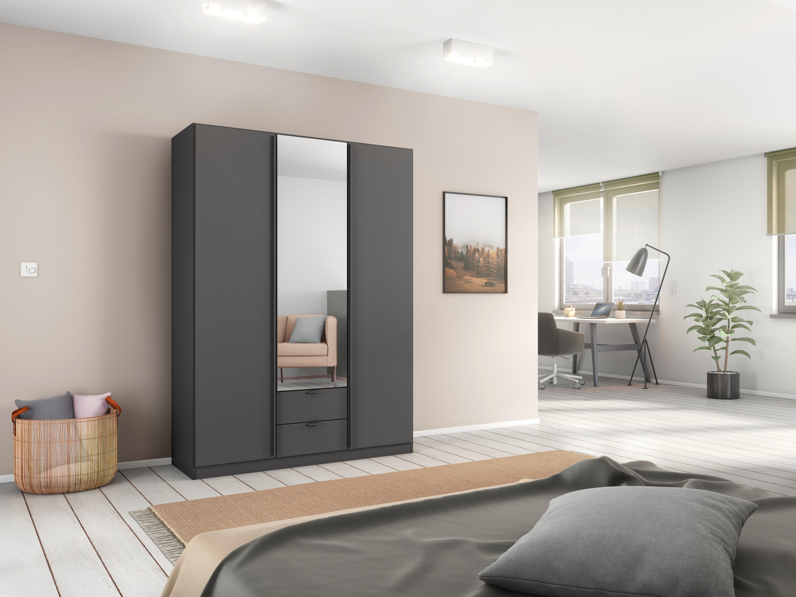 DREHTÜRENSCHRANK 136/197/54 cm,  in Grau, 3-türig  - Grau, MODERN, Holzwerkstoff/Metall (136/197/54cm) - Rauch Möbel