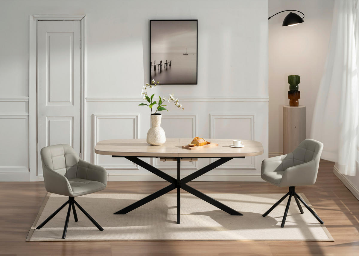 ARMLEHNSTUHL  in Eisen Echtleder pigmentiert  - Beige/Schwarz, Basics, Leder/Holz (56/82/59cm) - Livetastic