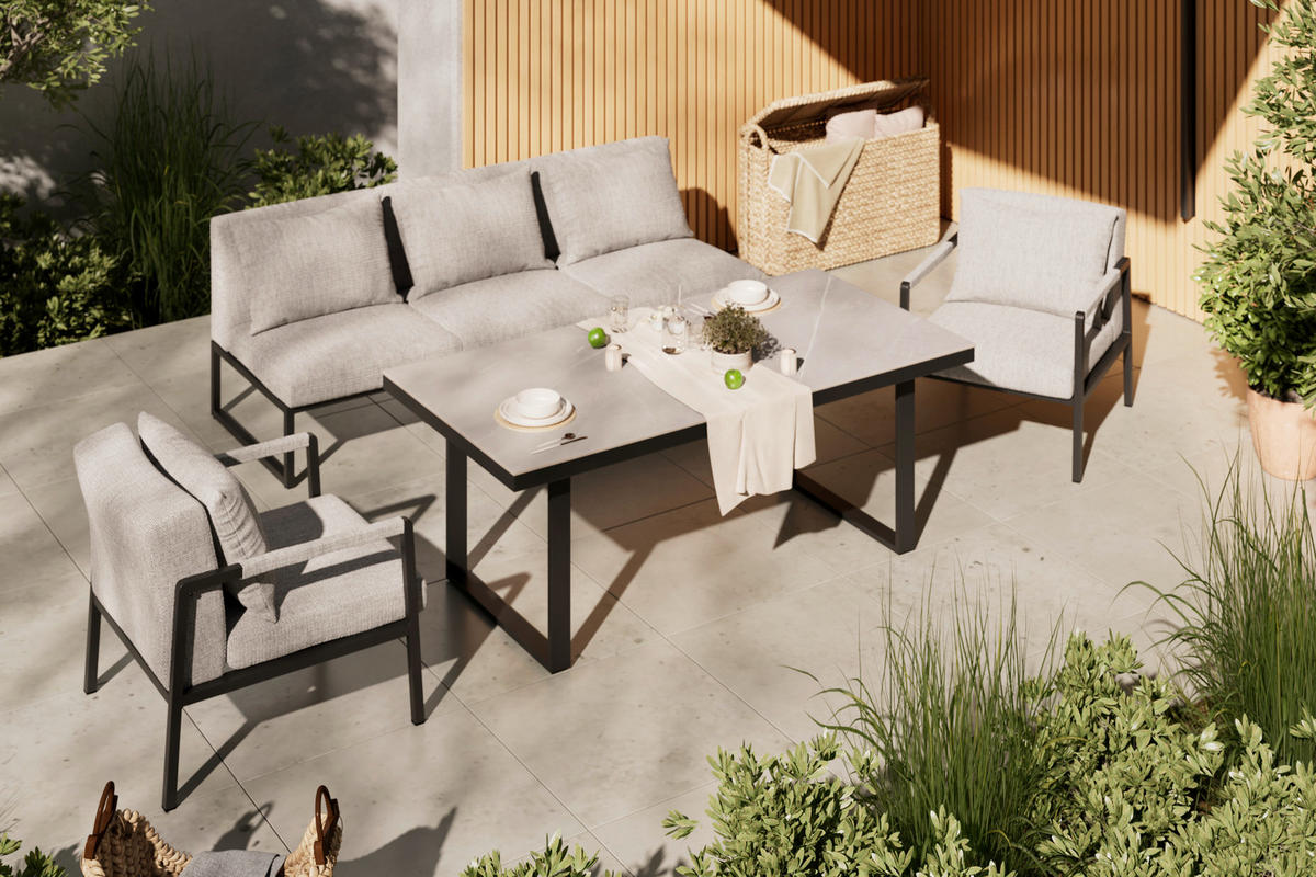 LOUNGEGARNITUR 4-teilig   210/80/86 cm Aluminium  - Anthrazit/Grau, LIFESTYLE, Stein/Textil (210/80/86cm) - Ambia Garden