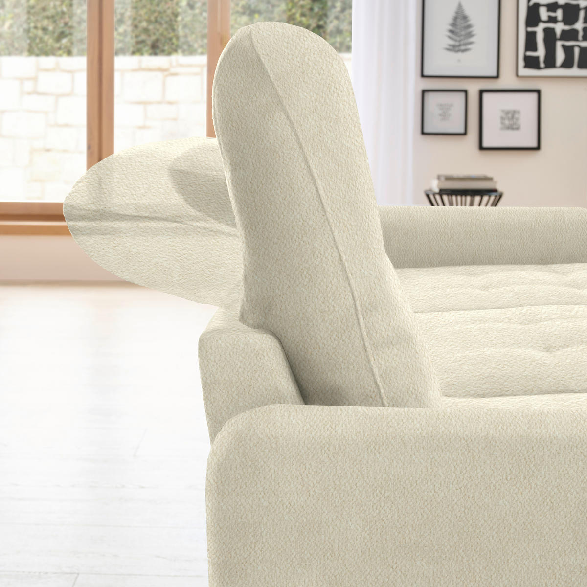 ECKSOFA Creme Flachgewebe  - Creme/Schwarz, KONVENTIONELL, Textil/Metall (254/190cm) - Livetastic
