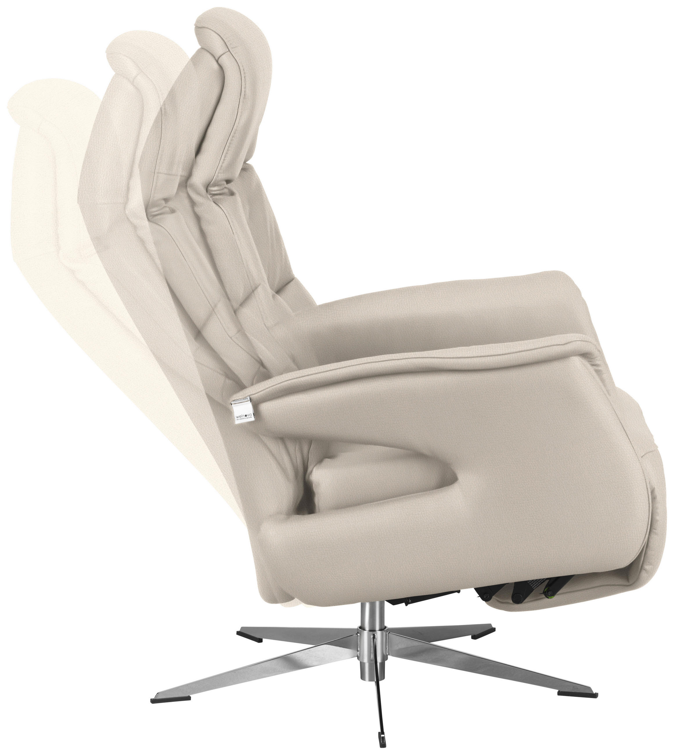 RELAXSESSEL Echtleder Relaxfunktion, Rücken echt    - Chromfarben/Creme, Design, Leder/Metall (74/108/86cm) - Welnova