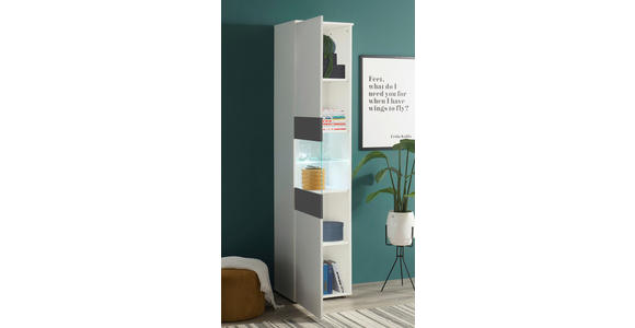 VITRINE  in Graphitfarben, Weiß  - Alufarben/Graphitfarben, MODERN, Glas/Holzwerkstoff (45/195/37cm) - Carryhome