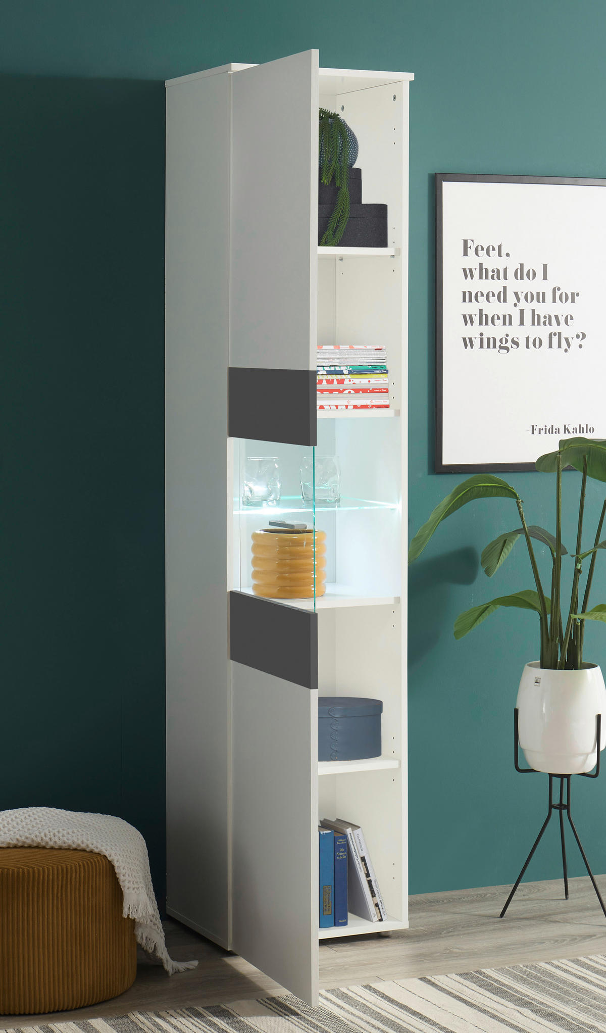 VITRÍNA  - biela/grafitová, Modern, kompozitné drevo/plast (45/195/37cm) - Carryhome