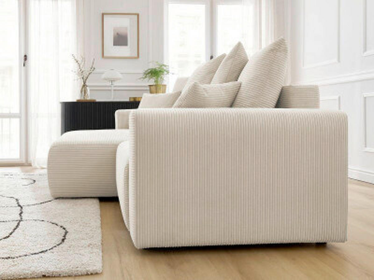 ECKSOFA Ottomane links  ATILLA Beige Cord  - Beige/Schwarz, MODERN, Kunststoff/Textil (149/244cm)