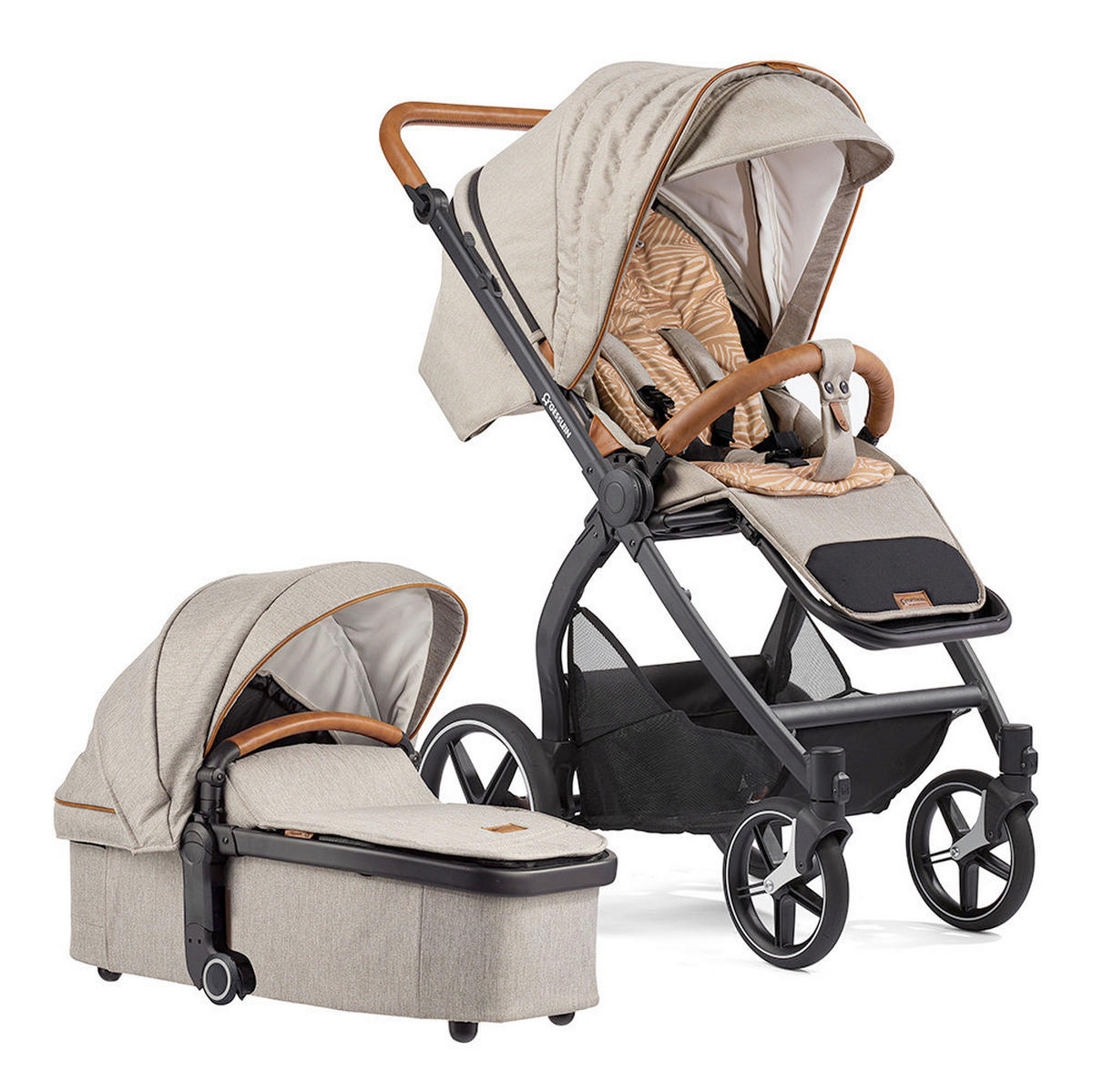 KOMBIKINDERWAGEN FX4 Swing Set  - Cognac/Graubraun, Basics, Textil (100/55/130cm) - Gesslein