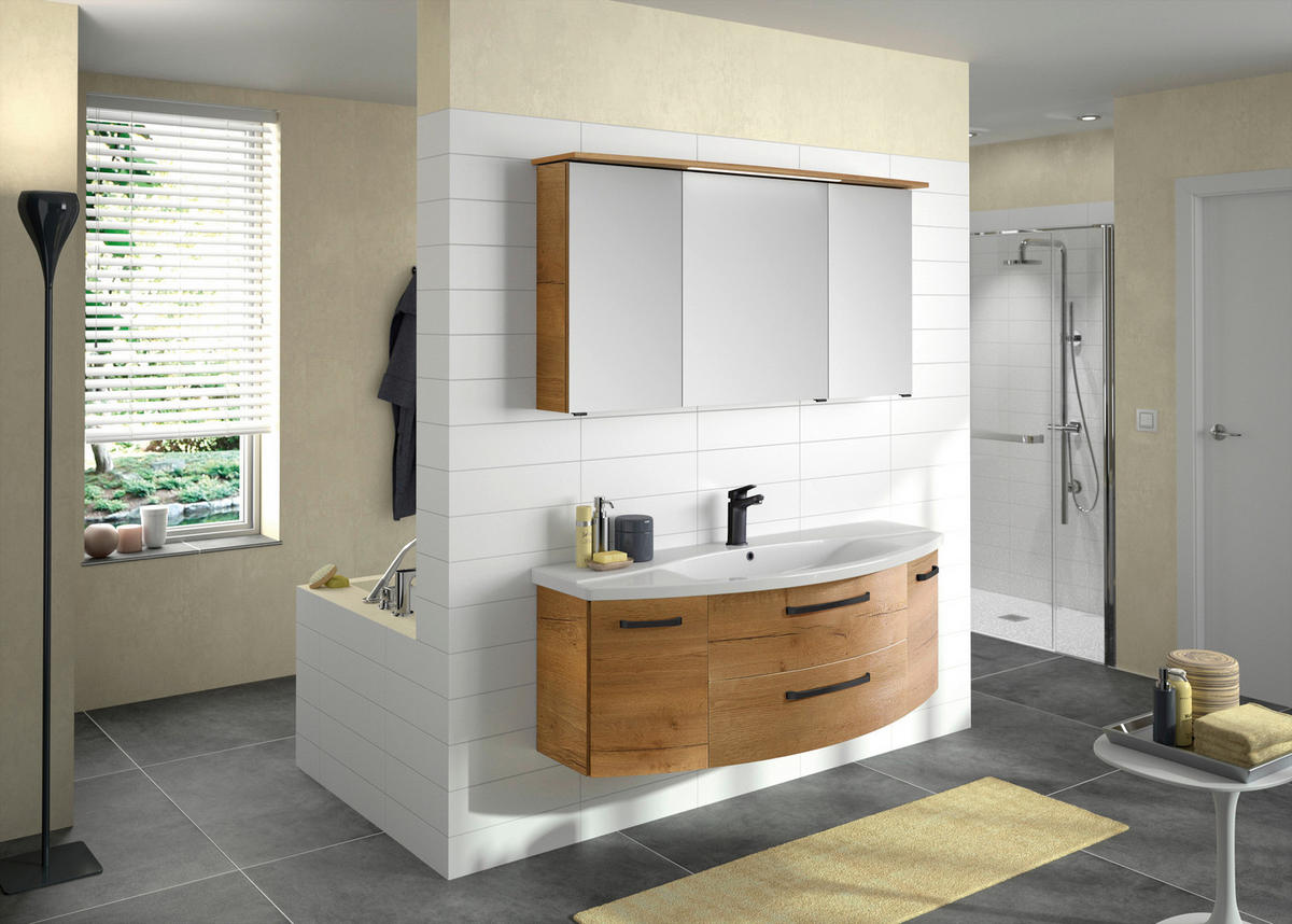 BADEZIMMER 3-teilig  in 144 cm  - Eichefarben/Schwarz, MODERN, Glas/Keramik (144cm) - Sadena