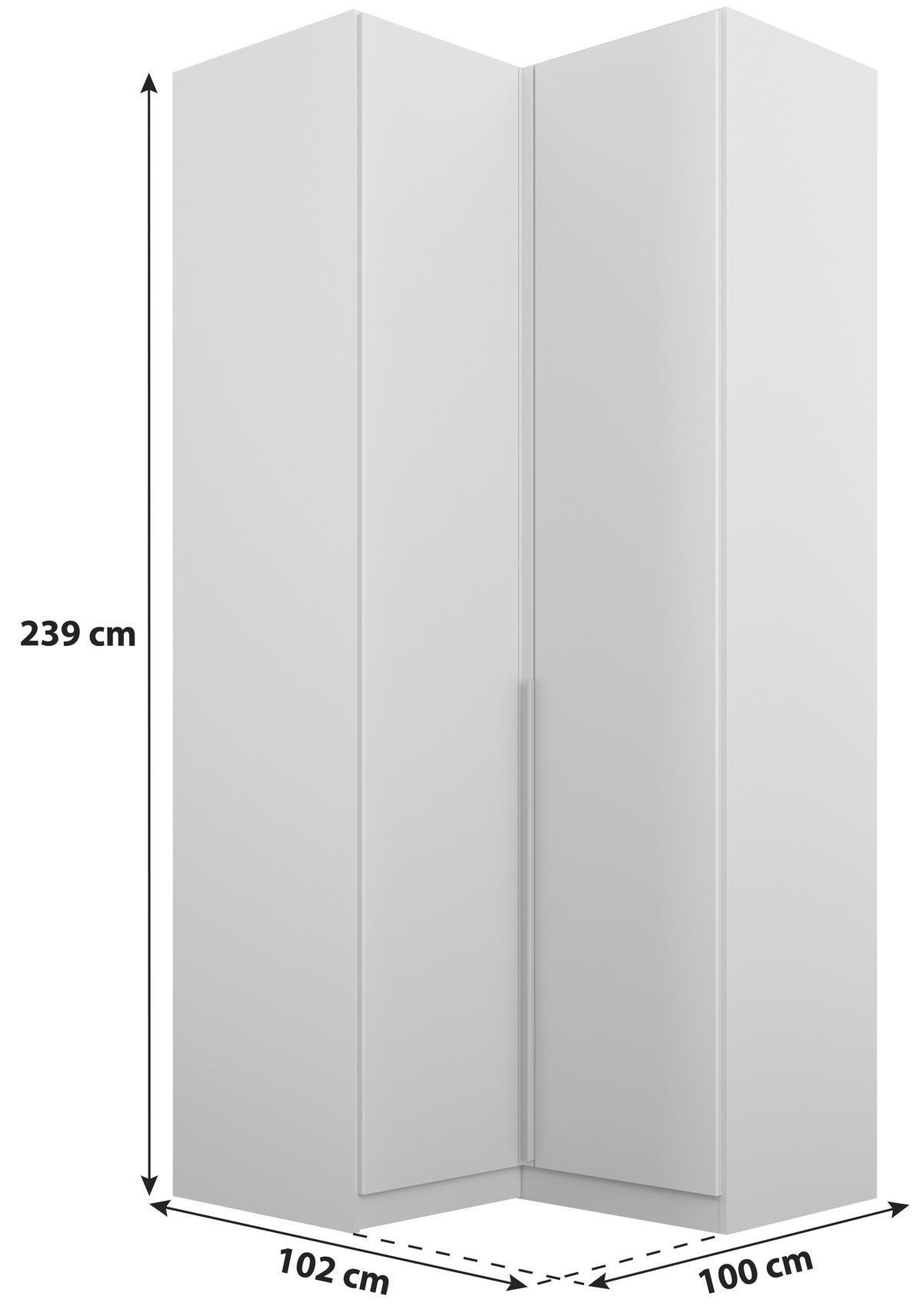 ECKKLEIDERSCHRANK 100/229/102 cm  - Hellgrau/Alufarben, Modern, Holzwerkstoff (100/229/102cm) - Rauch Möbel