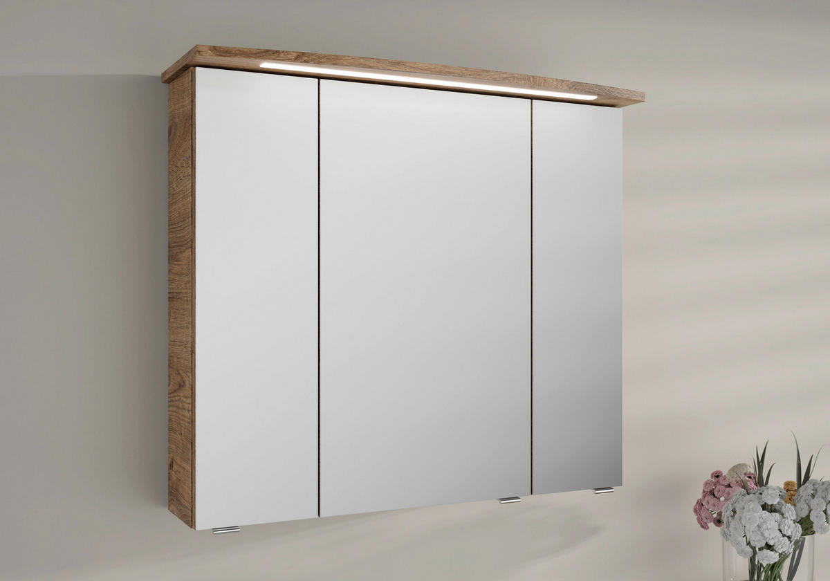 BADEZIMMER 3-teilig  in 84 cm  - Eiche dunkel/Chromfarben, MODERN, Glas/Keramik (84cm) - Sadena