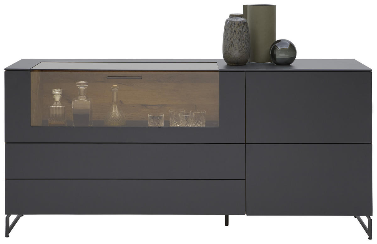SIDEBOARD Eichefarben, Titanfarben  183/75/44 cm  - Eichefarben/Anthrazit, Natur, Glas/Holz (183/75/44cm) - Valnatura