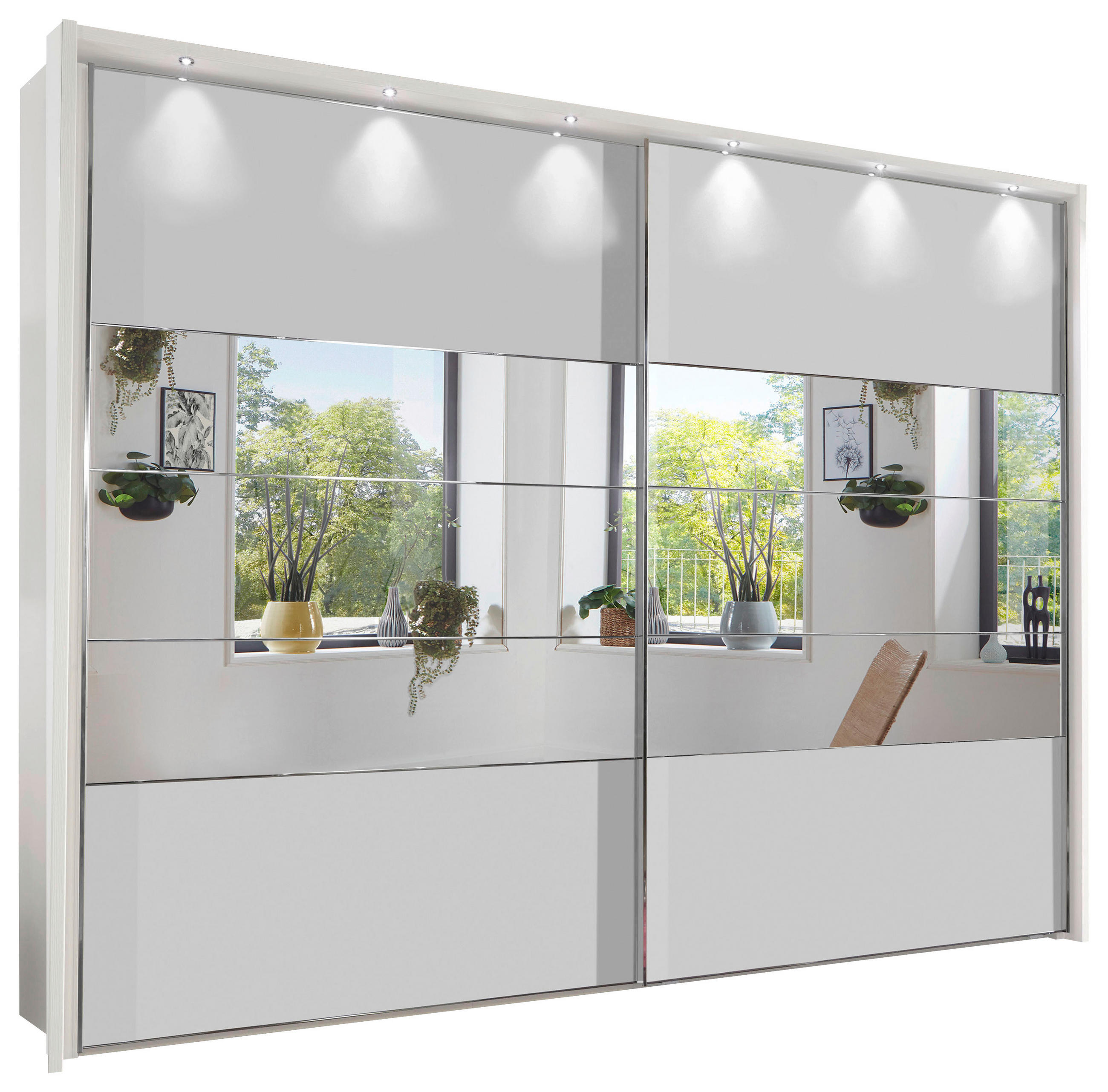 Dulap Cu Uși Culisante, 300/236/67 cm, alb - alb, Design, sticlă/material pe bază de lemn (300/236/67cm) - Voleo