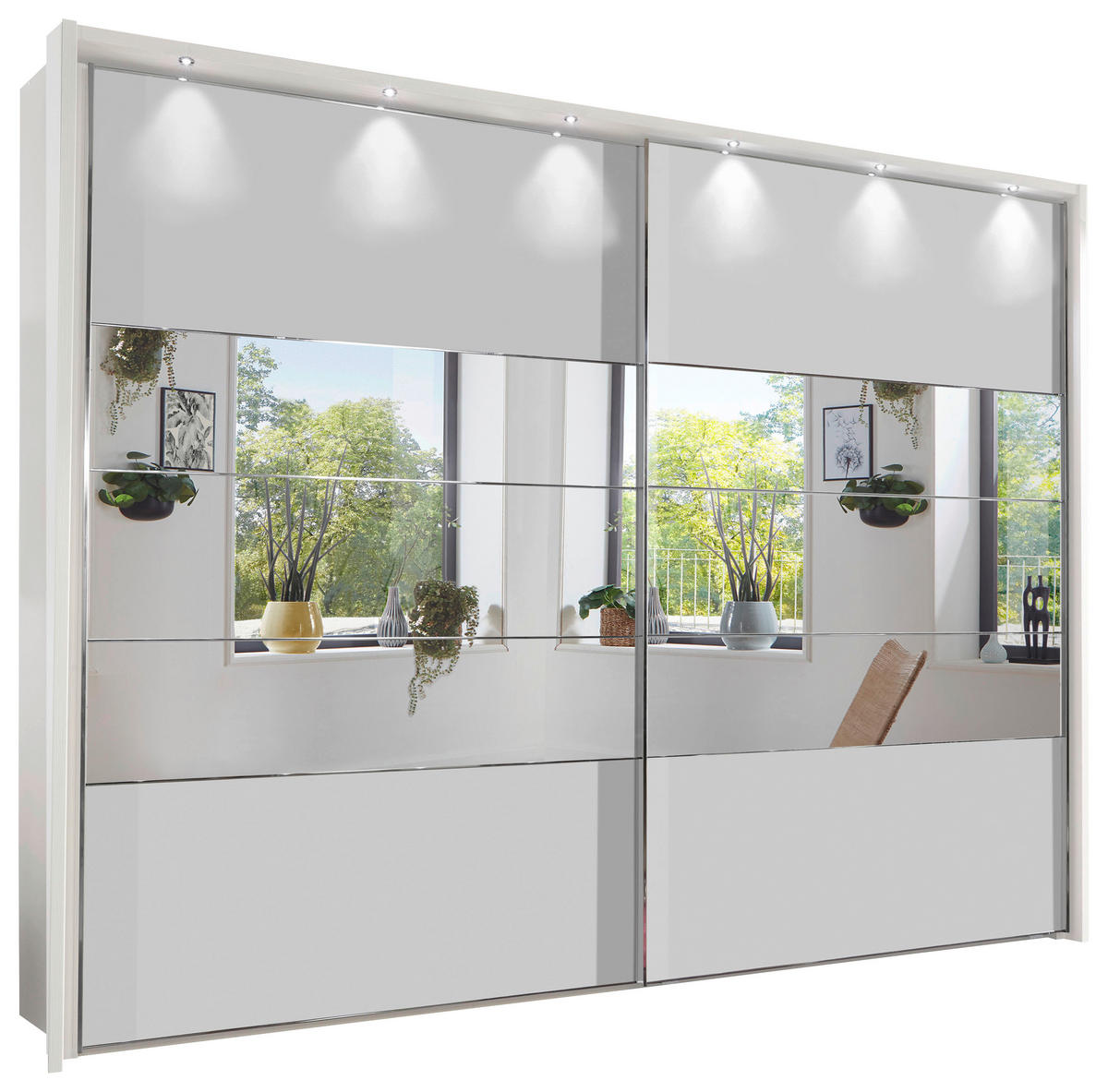 Dulap Cu Uși Culisante, 300/236/67 cm, alb - alb, Design, sticlă/material pe bază de lemn (300/236/67cm) - Voleo