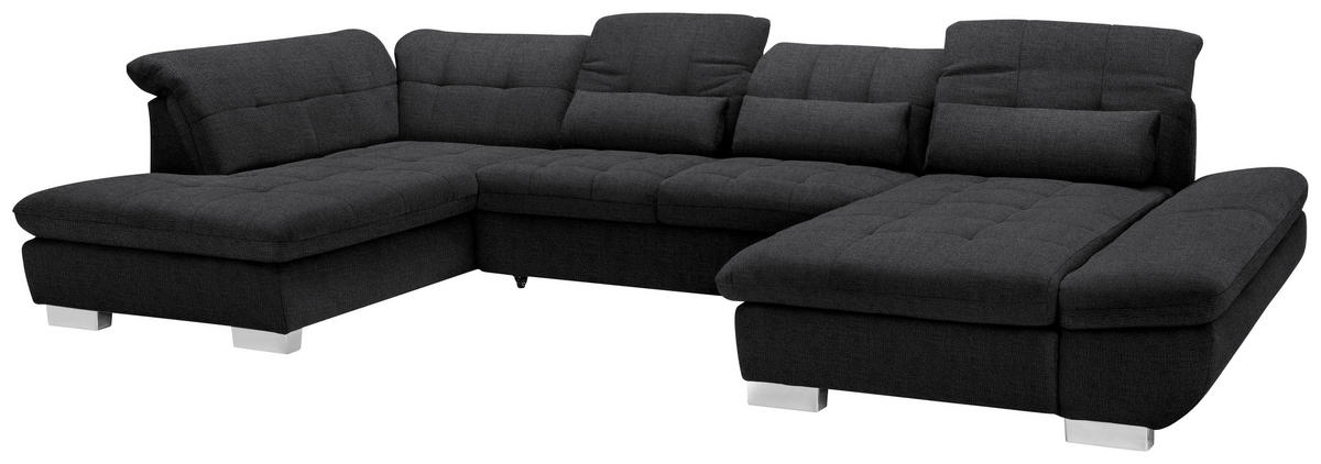 WOHNLANDSCHAFT in Mikrofaser Graphitfarben  - Chromfarben/Graphitfarben, Design, Kunststoff/Textil (211/350/204cm) - Xora