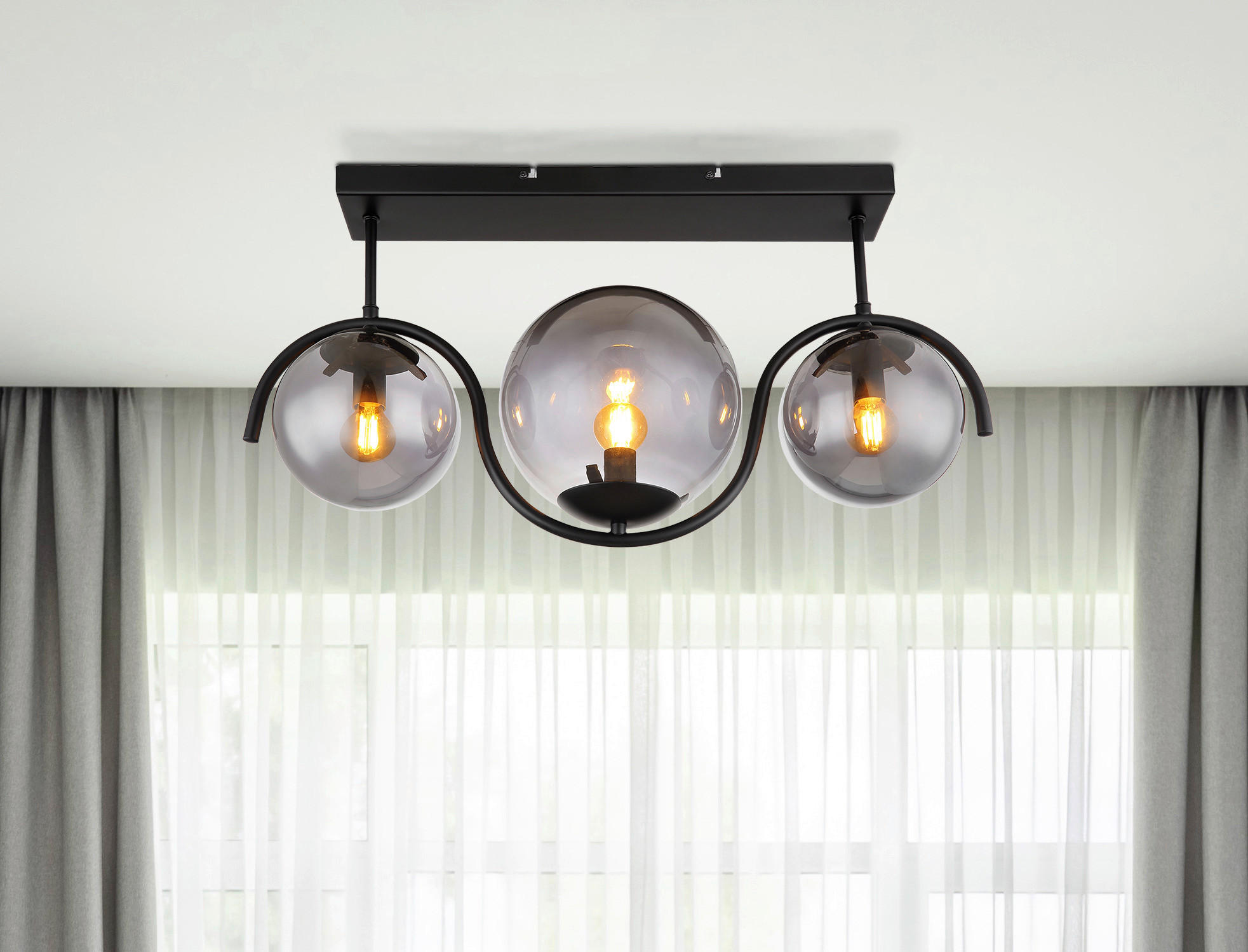 DECKENLEUCHTE    60/20/33 cm  - Schwarz, Basics, Glas/Metall (60/20/33cm) - Globo