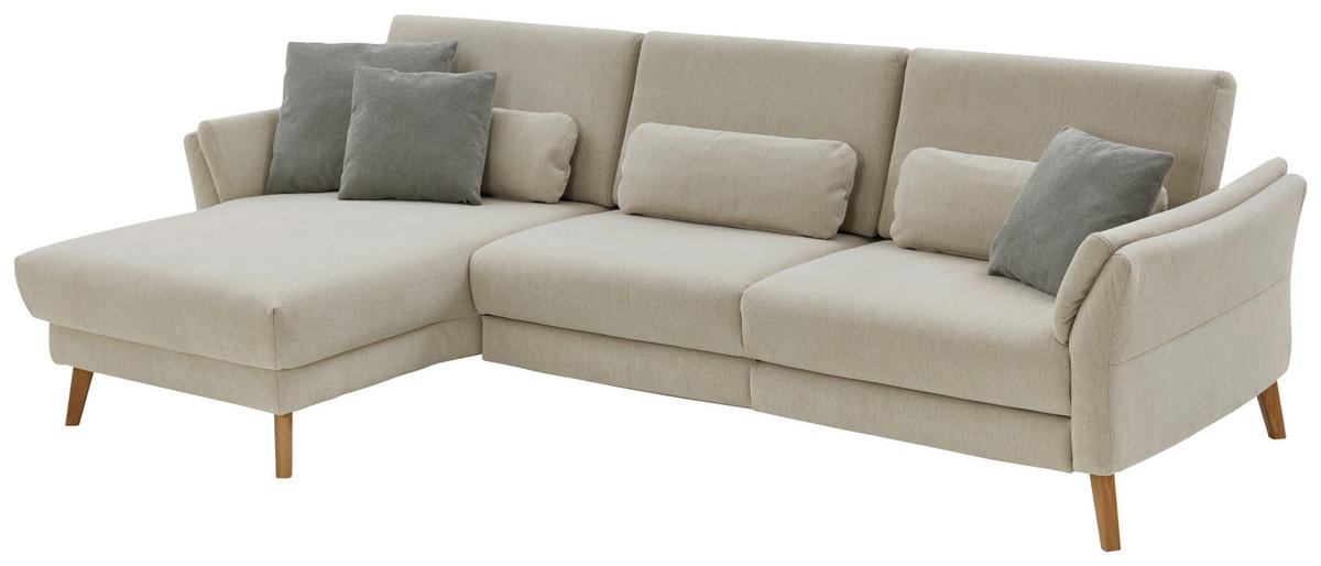 ECKSOFA Beige Chenille, Flachgewebe  - Beige/Naturfarben, Design, Holz/Textil (281/157cm) - Valnatura