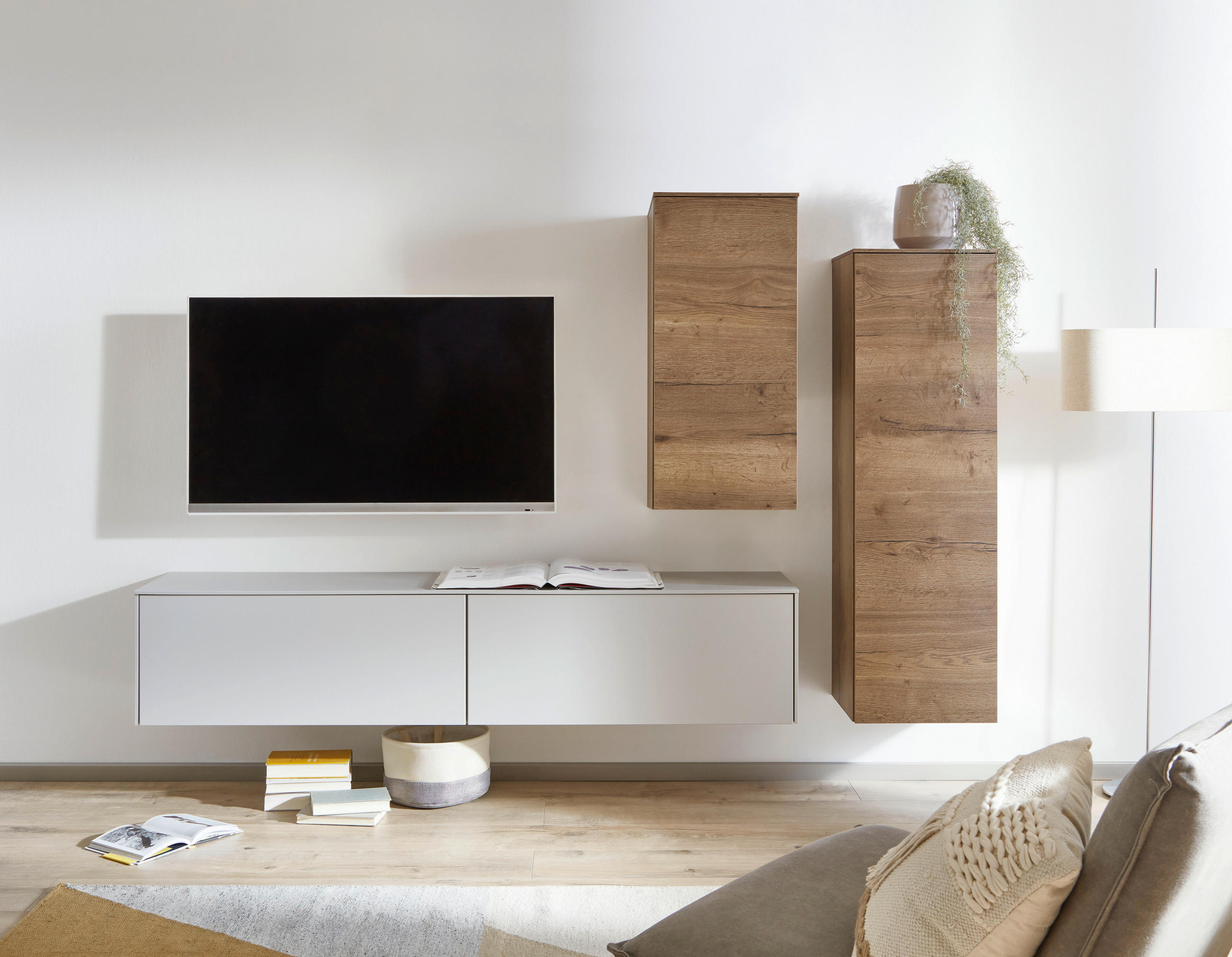 WOHNWAND 3-teilig  in Eichefarben, Hellgrau  234/174/37 cm  - Eichefarben/Hellgrau, Design, Holzwerkstoff (234/174/37cm) - Celina Home