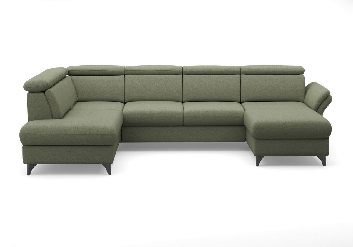 WOHNLANDSCHAFT GLENDALE E in Flachgewebe Olivgrün  - Schwarz/Olivgrün, KONVENTIONELL, Textil/Metall (193/321/166cm) - Sit & More