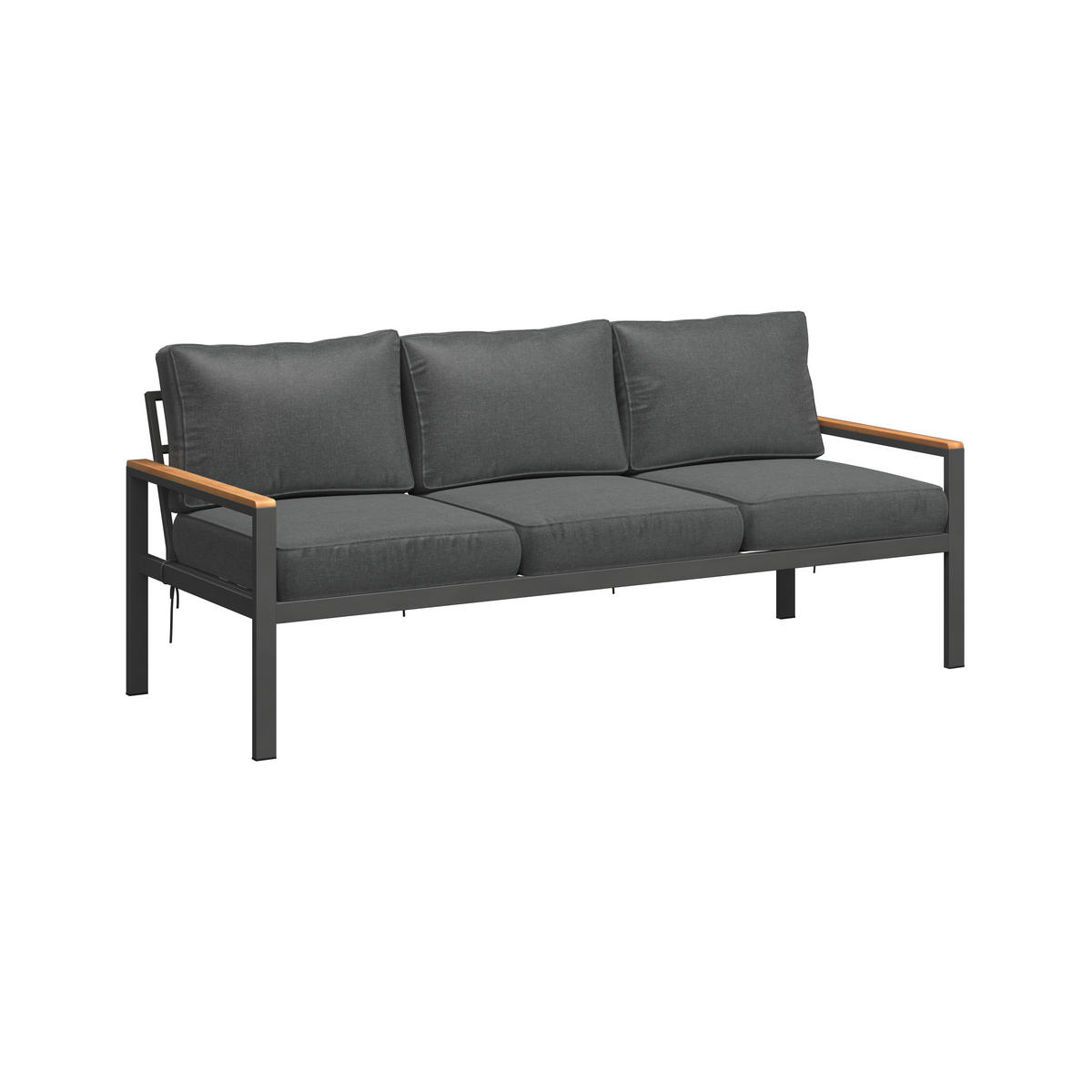 LOUNGEGARNITUR   191/72/75 cm Akazie vollmassiv Aluminium  - Schwarz/Akaziefarben, MODERN, Holz/Textil (191/72/75cm) - Ambia Garden