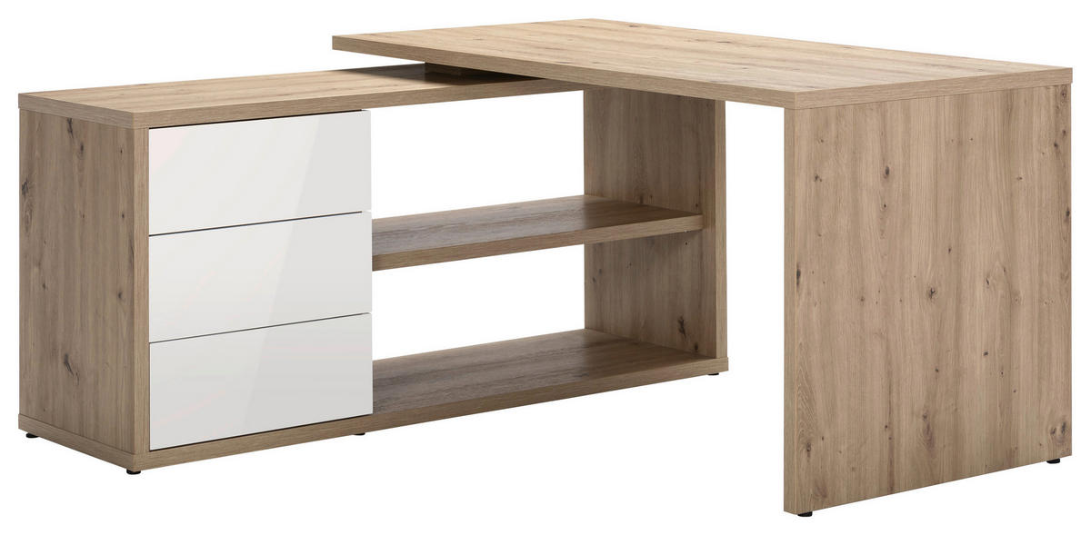 ECKSCHREIBTISCH 139/139/72 cm  in Eiche Artisan, Weiss Hochglanz  - Weiss Hochglanz/Eiche Artisan, Design, Holzwerkstoff (139/139/72cm) - Stylife